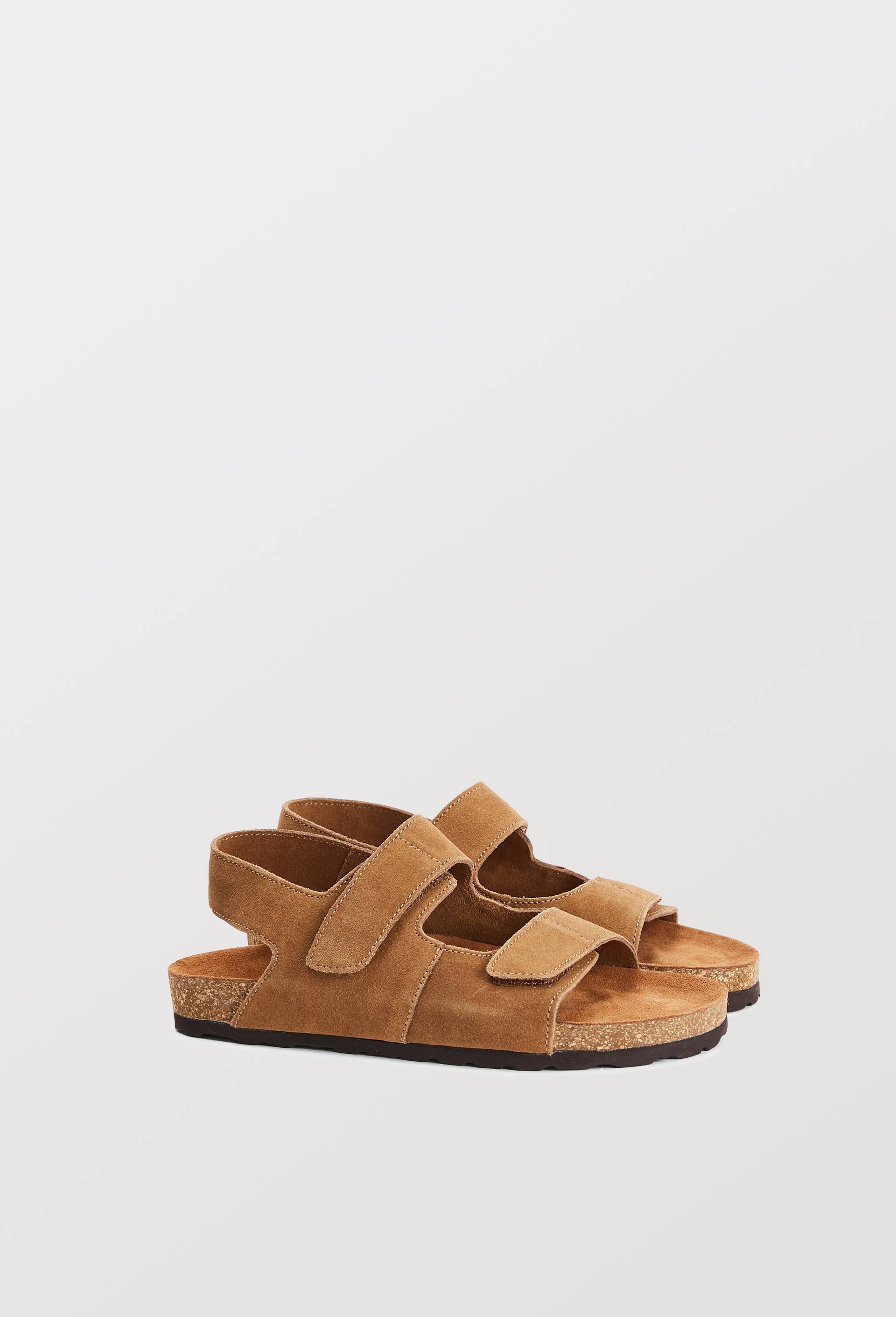 Sandales &agrave; scratch en cuir responsable, Brun clair, swatch image