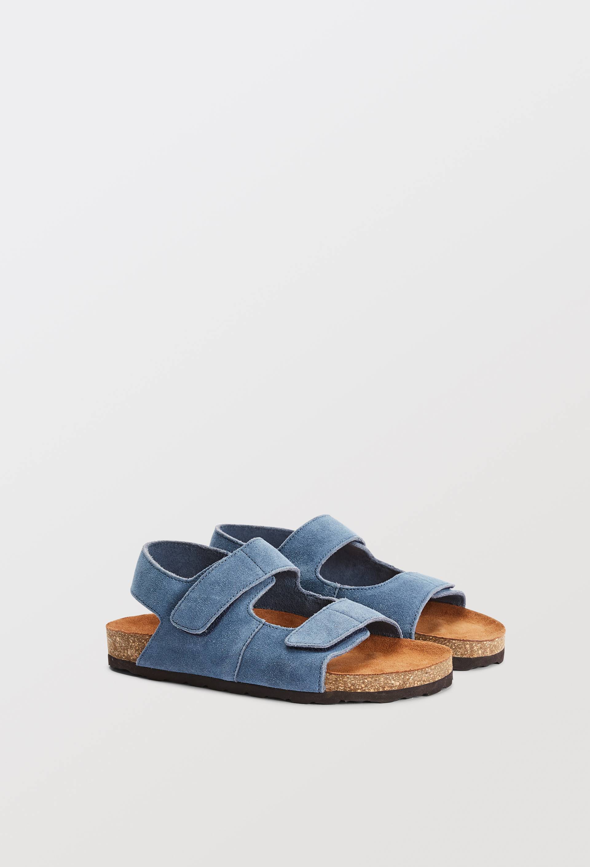 Sandales &agrave; scratch en cuir responsable, Bleu, swatch image