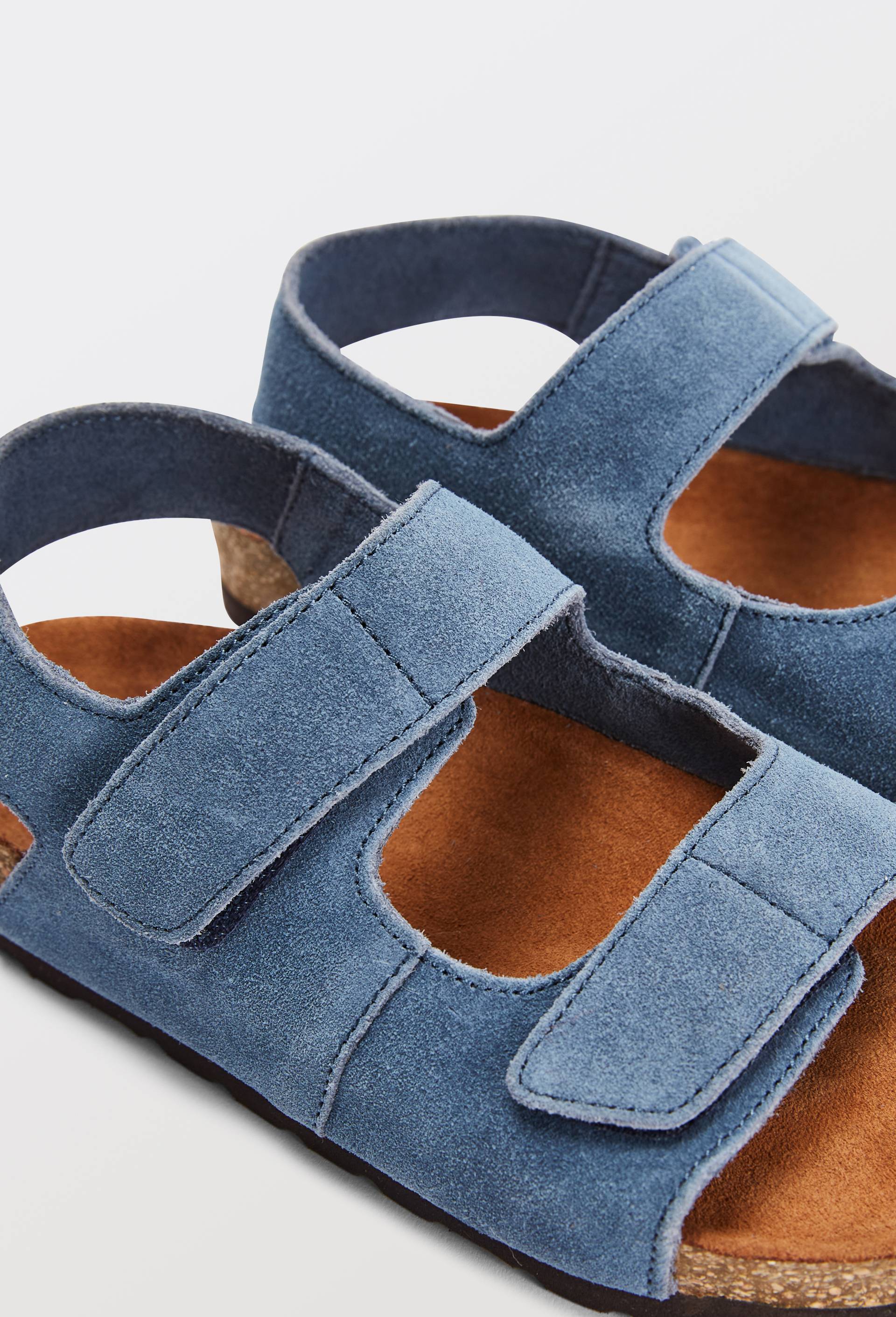 Sandales &agrave; scratch en cuir responsable, Bleu, large image number 2.0
