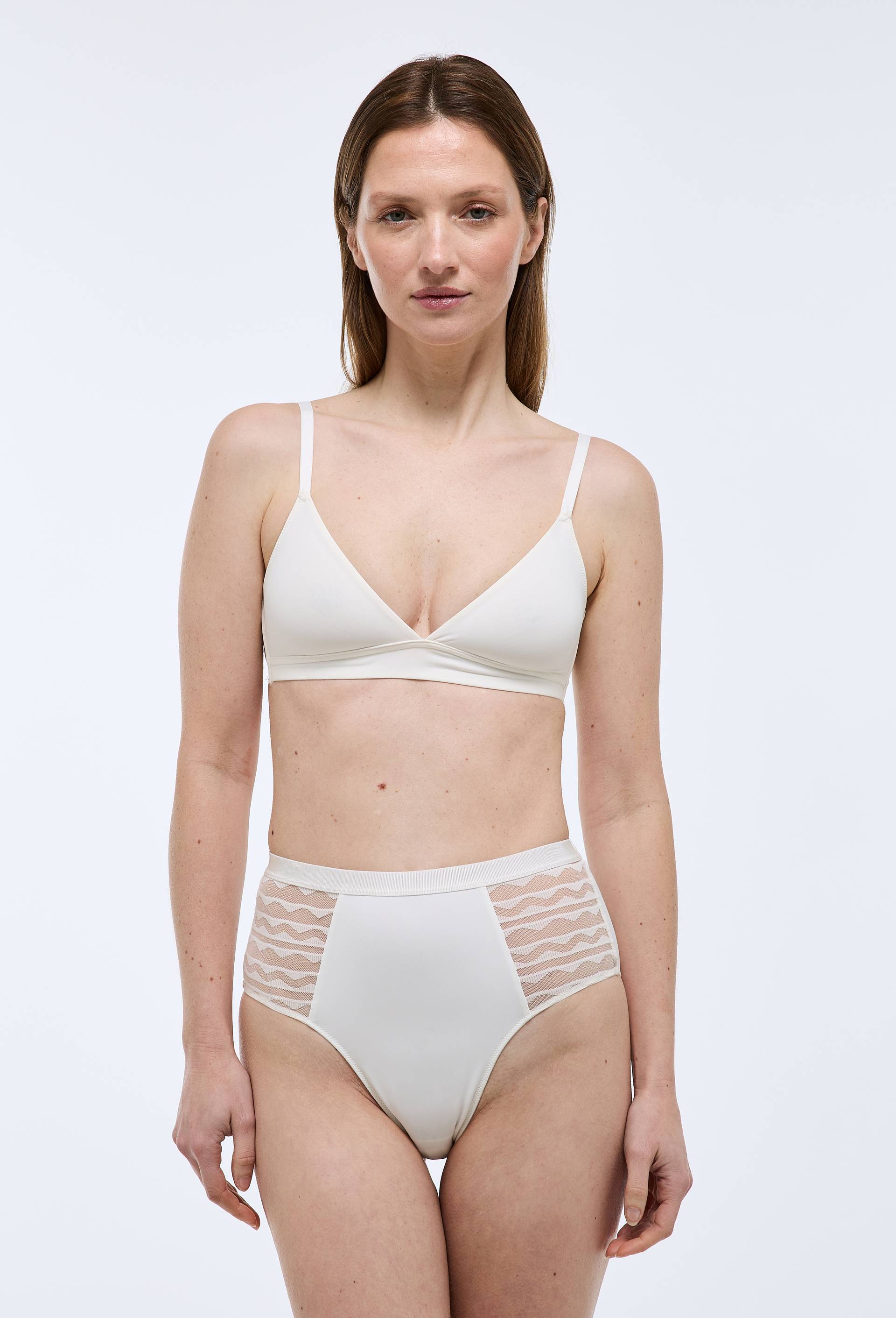 Culotte taille haute FATOU en microfibre et dentelle, Ecru, large image number 0