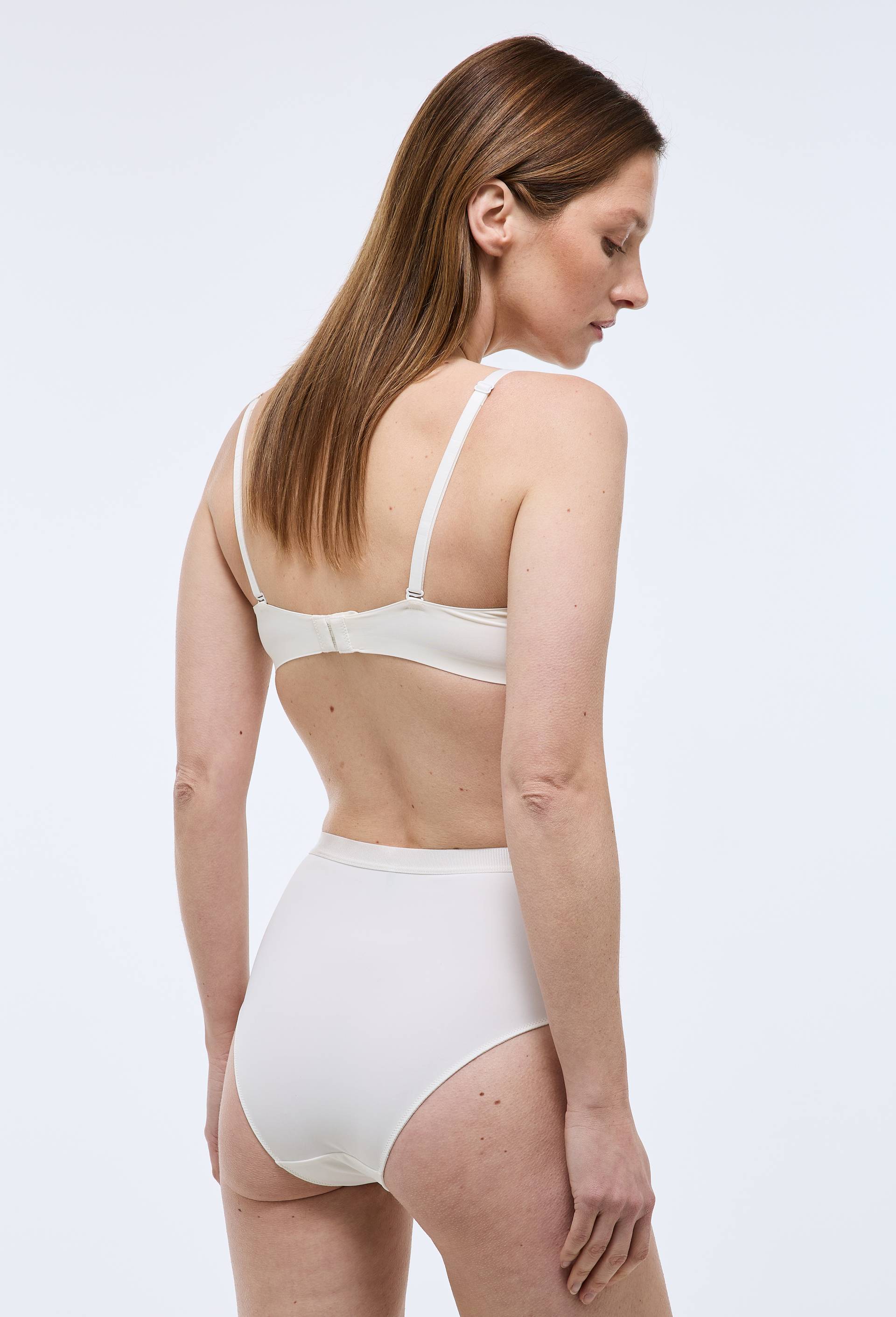Culotte taille haute FATOU en microfibre et dentelle, Ecru, large image number 1