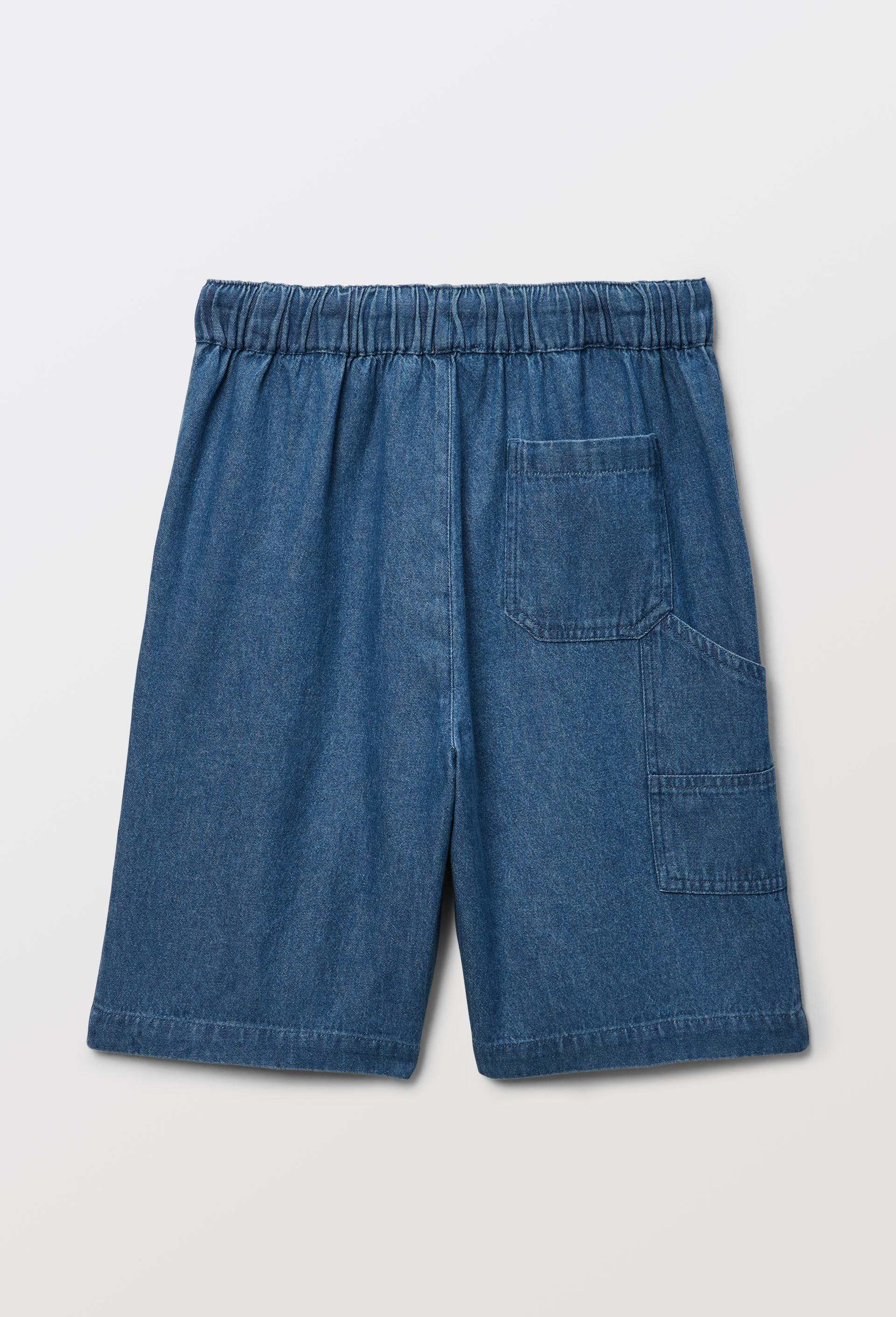 Bermuda droit &eacute;lastiqu&eacute; en jean uni en 100% coton, Bleu, large image number 2