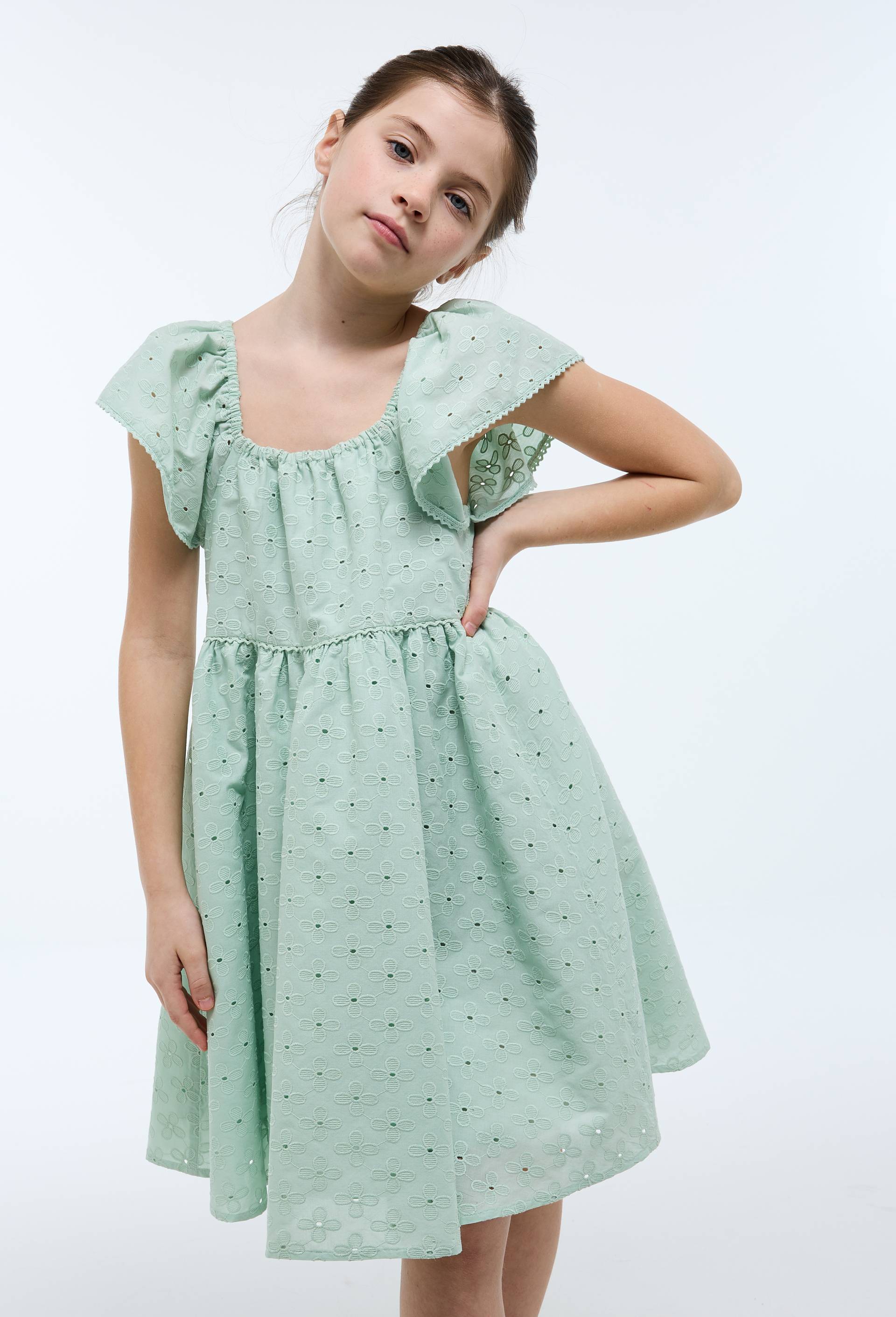 Robe brod&eacute;e en coton, Vert clair, swatch image