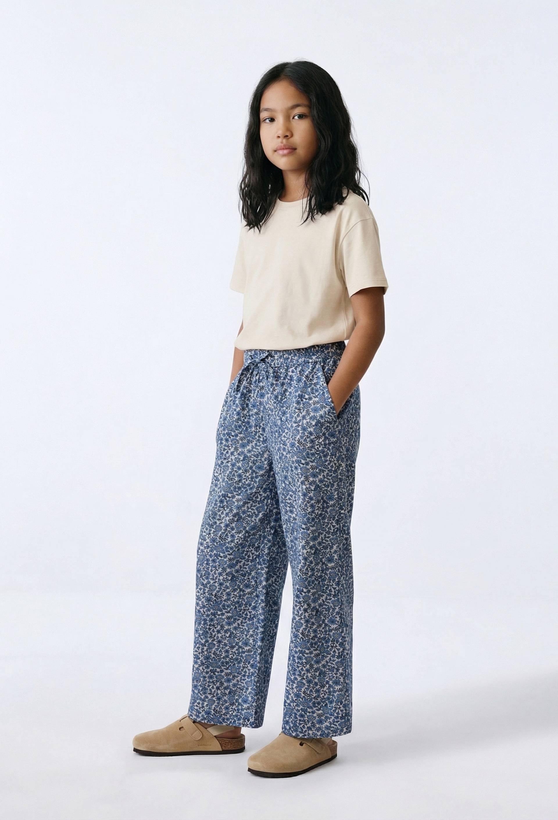 Pantalon taille &eacute;lastiqu&eacute;e fluide imprim&eacute;, Bleu, large image number 0