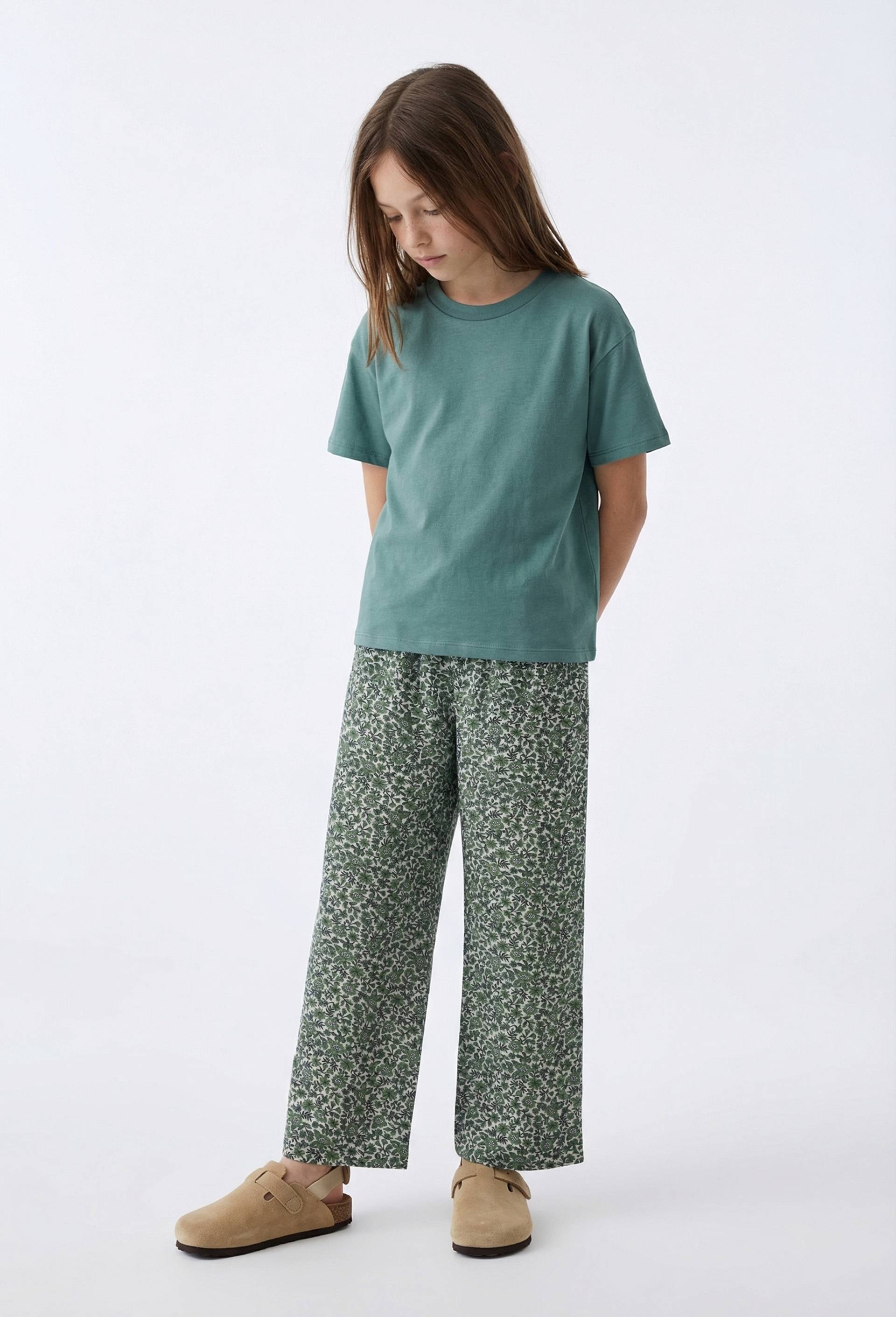 Pantalon taille &eacute;lastiqu&eacute;e fluide imprim&eacute;, Vert, swatch image