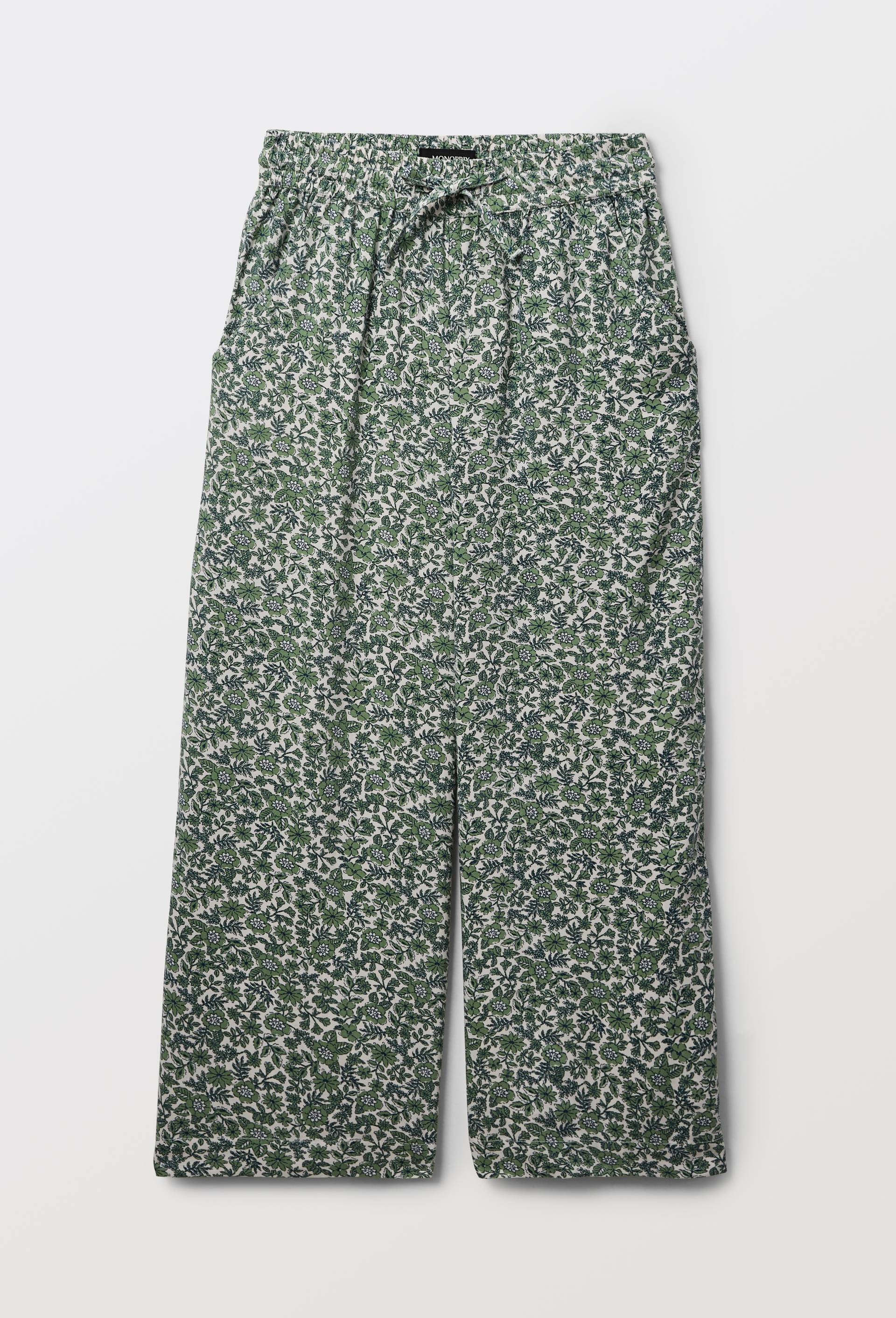 Pantalon taille &eacute;lastiqu&eacute;e fluide imprim&eacute;, Vert, large image number 1.0