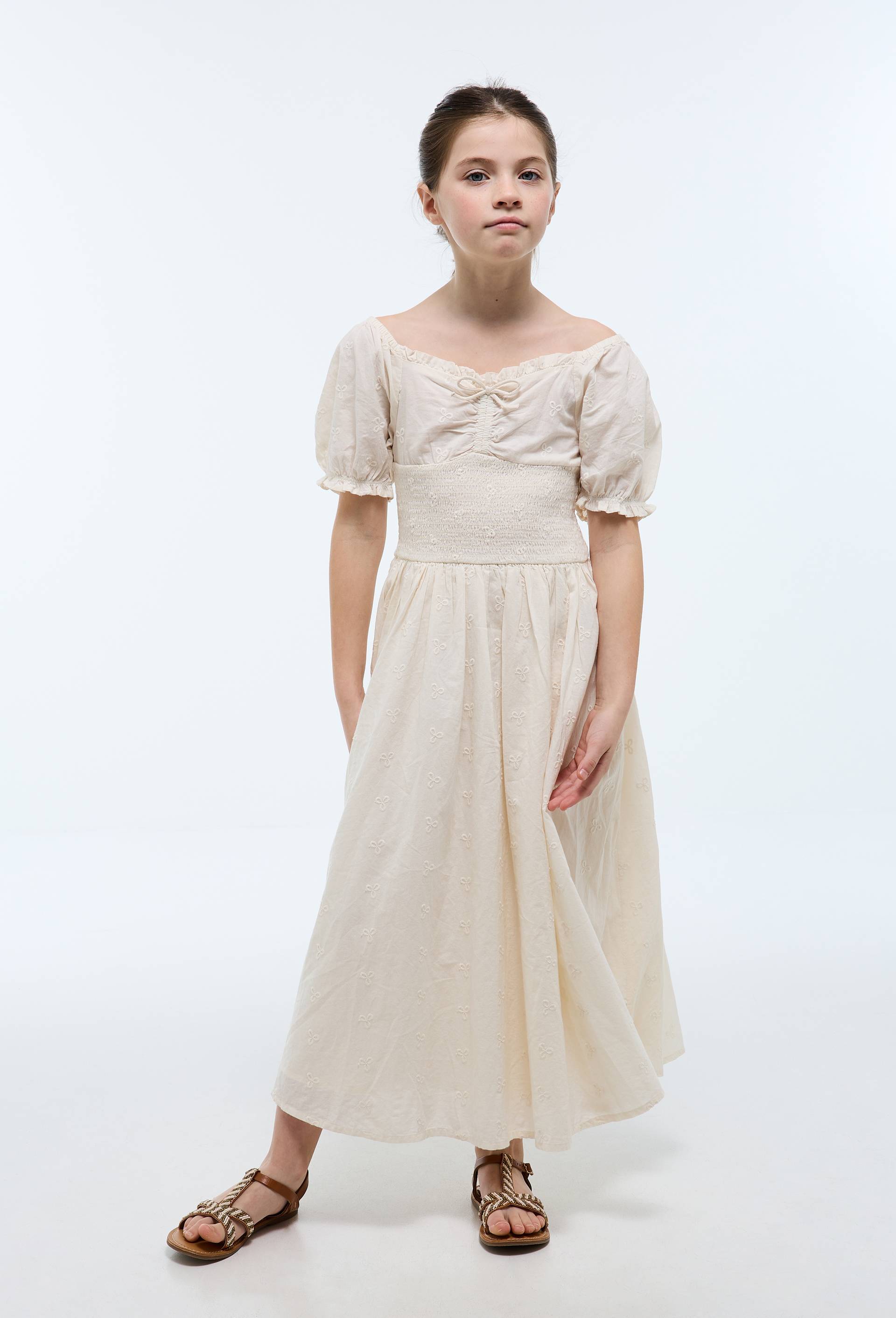 Robe manches courtes brod&eacute;e, Beige clair, large image number 0