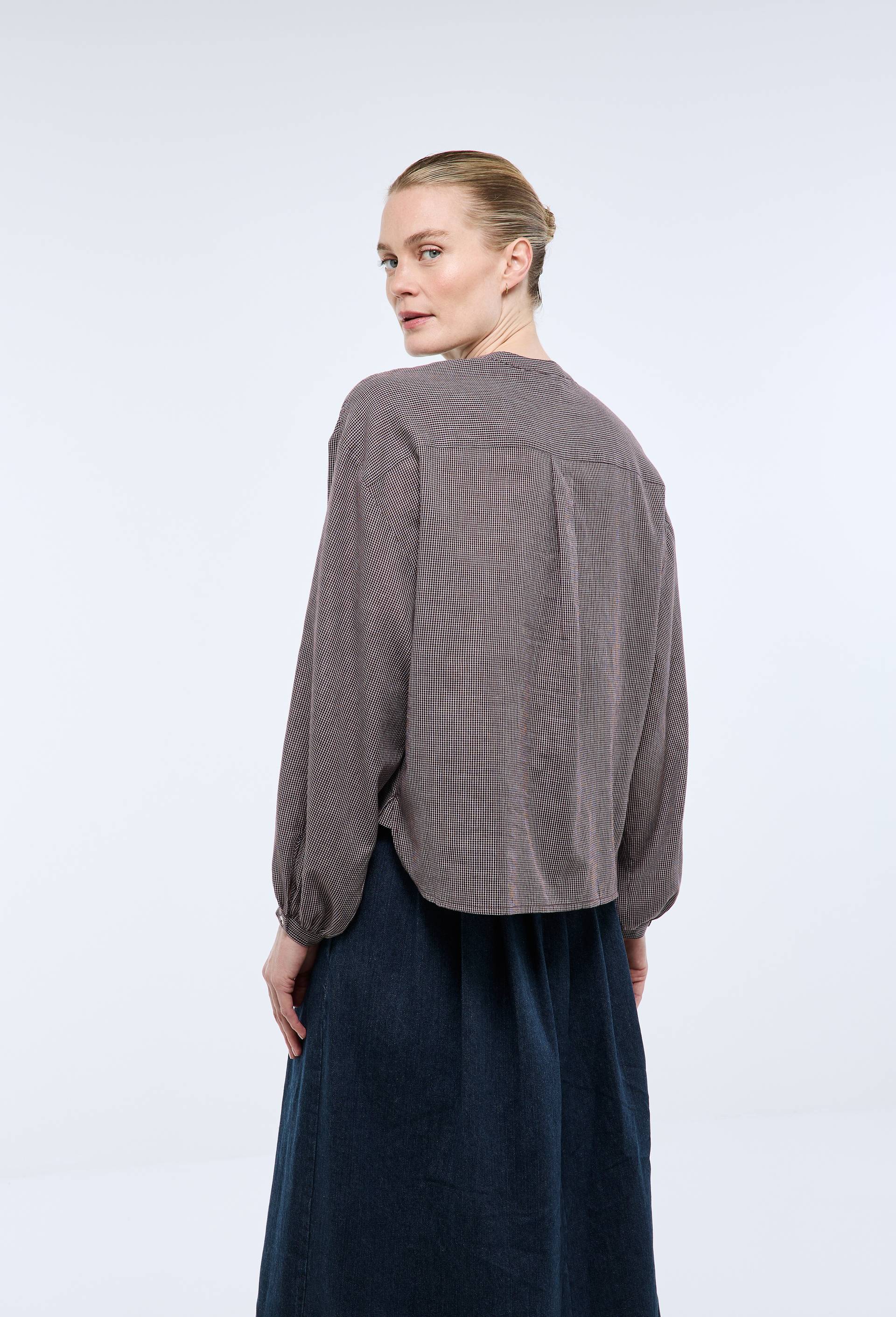 Blouse manches longues &agrave; carreaux en coton BIO GOTS, Brun fonc&eacute;, large image number 1.0