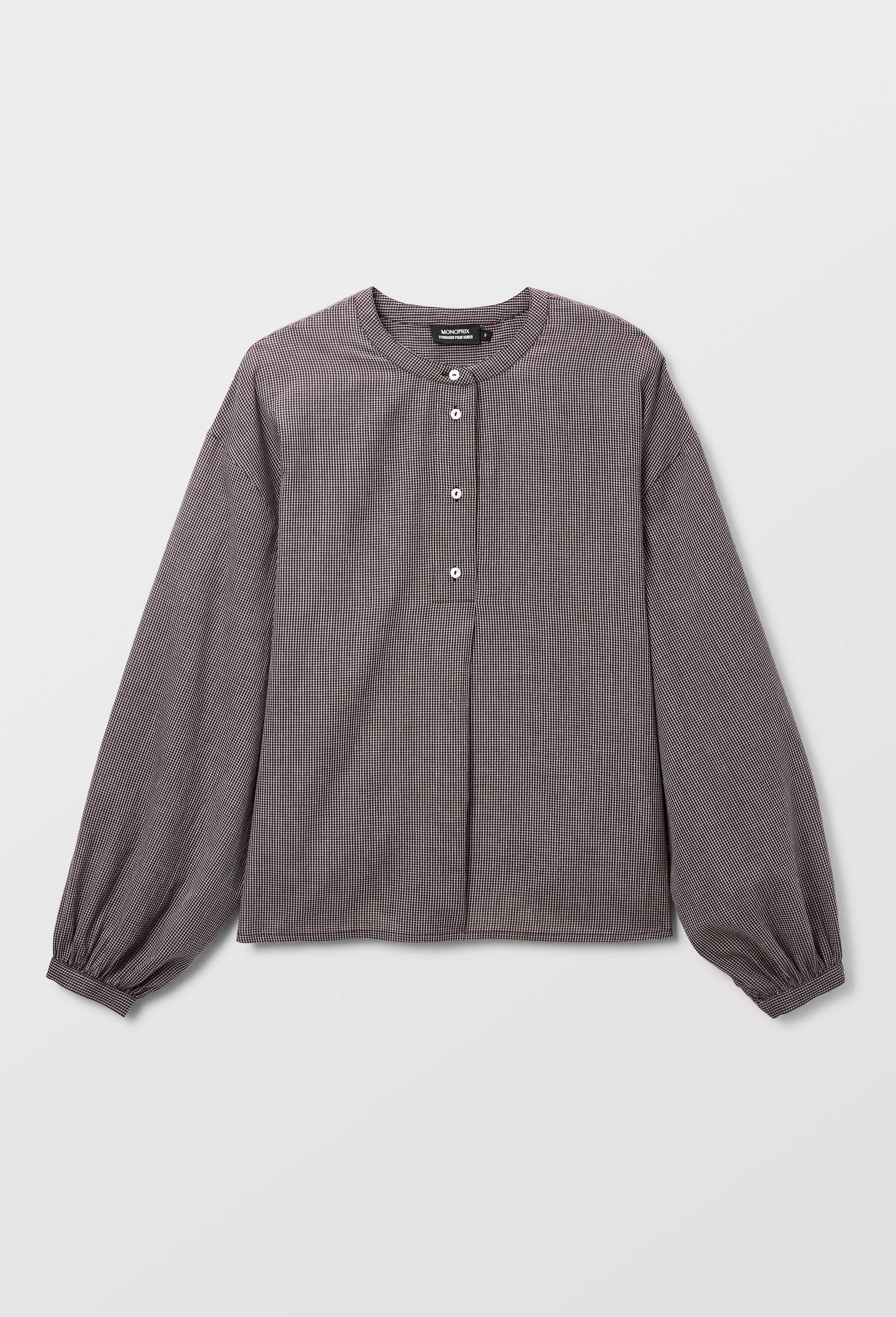 Blouse manches longues &agrave; carreaux en coton BIO GOTS, Brun fonc&eacute;, large image number 2