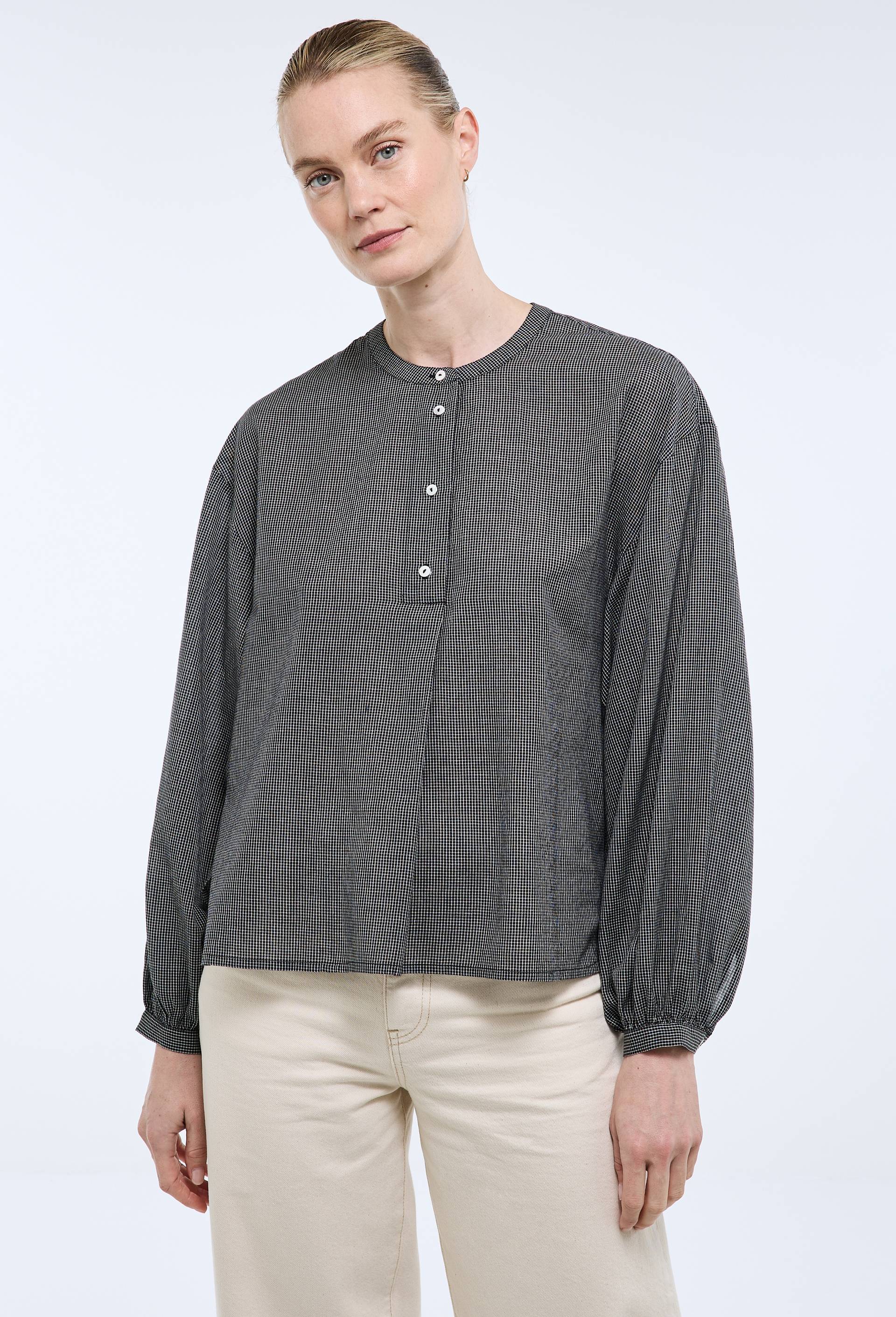 Blouse manches longues &agrave; carreaux en coton BIO GOTS, Noir, large image number 0