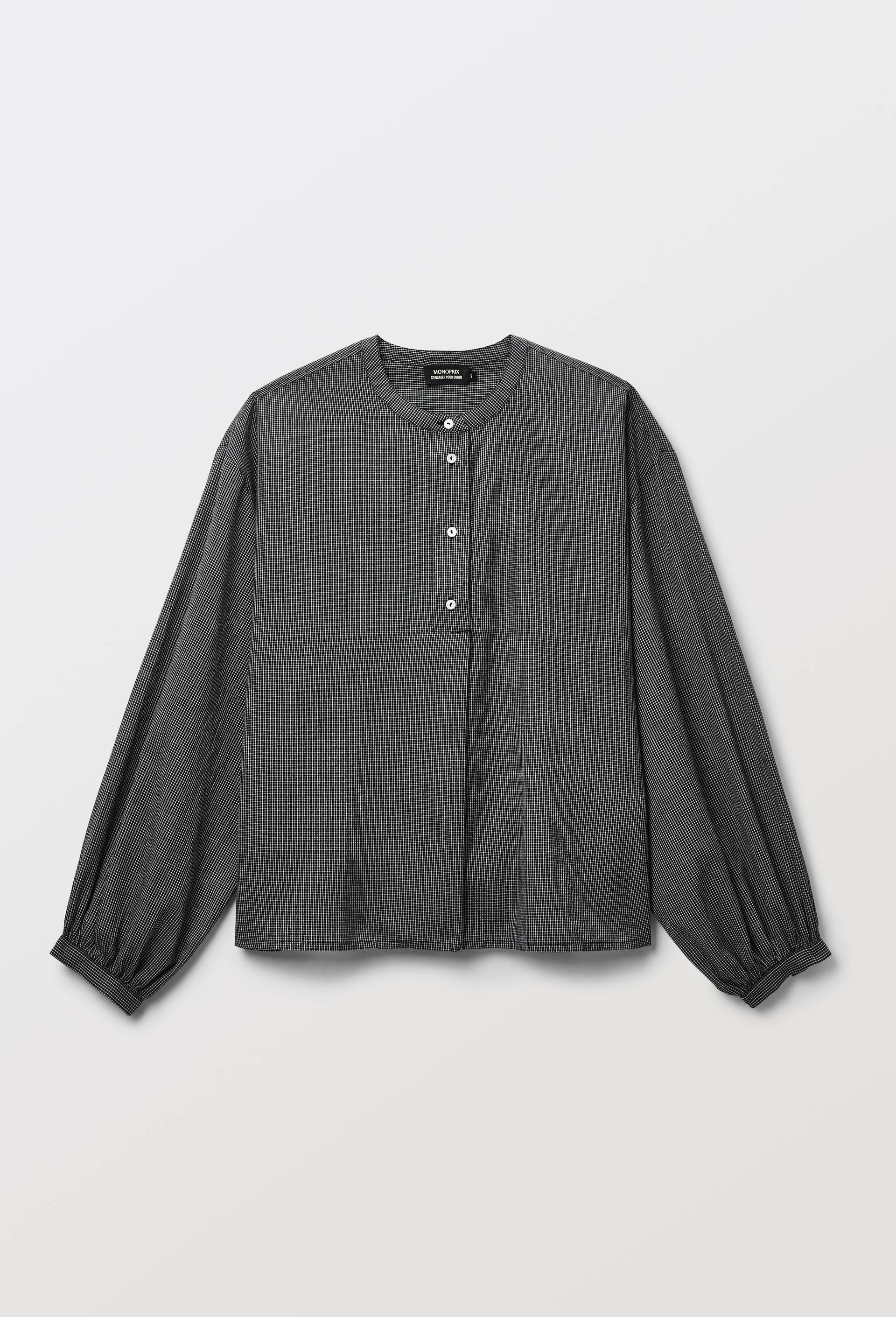 Blouse manches longues &agrave; carreaux en coton BIO GOTS, Noir, large image number 2.0