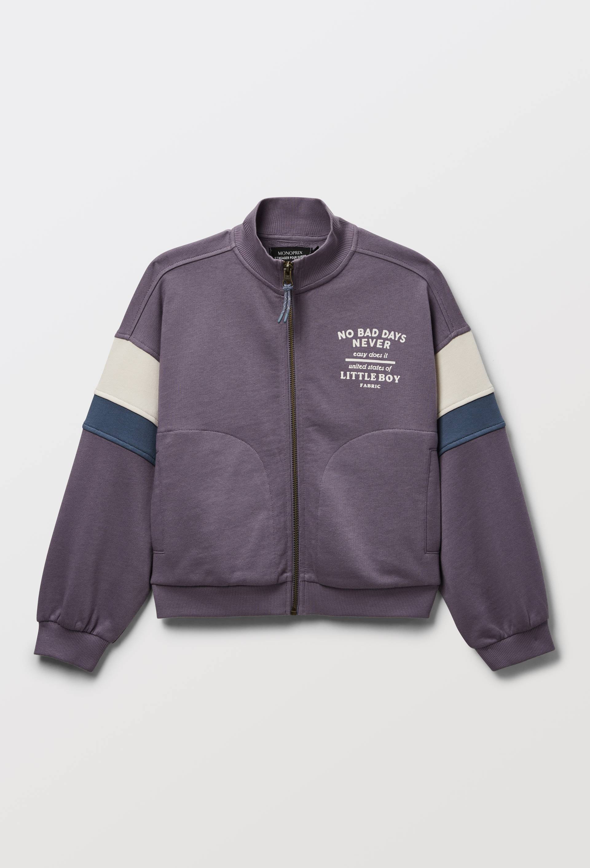 Sweat zipp&eacute; uni en coton GOTS, Violet, large image number 2