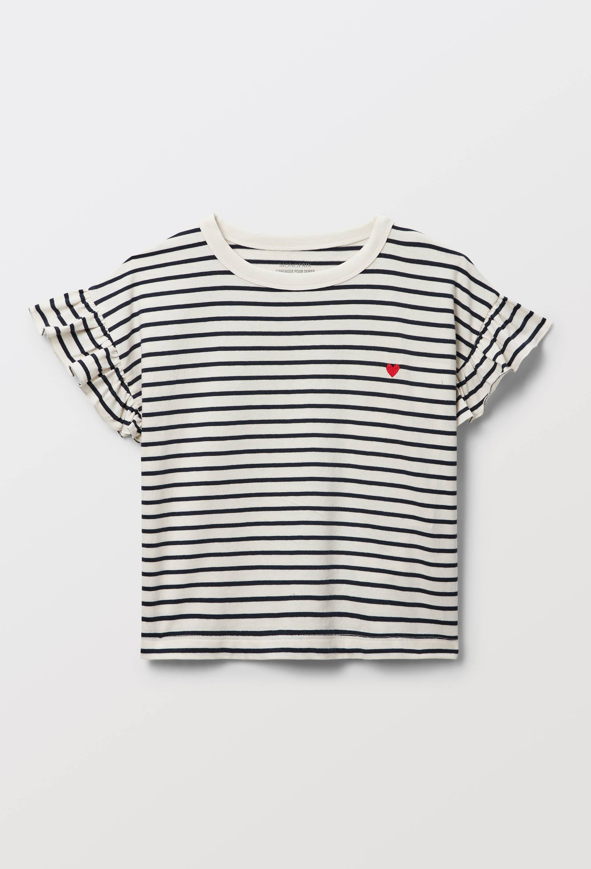 T-shirt fleur brod&eacute;e, coton BIO, Bleu fonc&eacute;, large image number 1