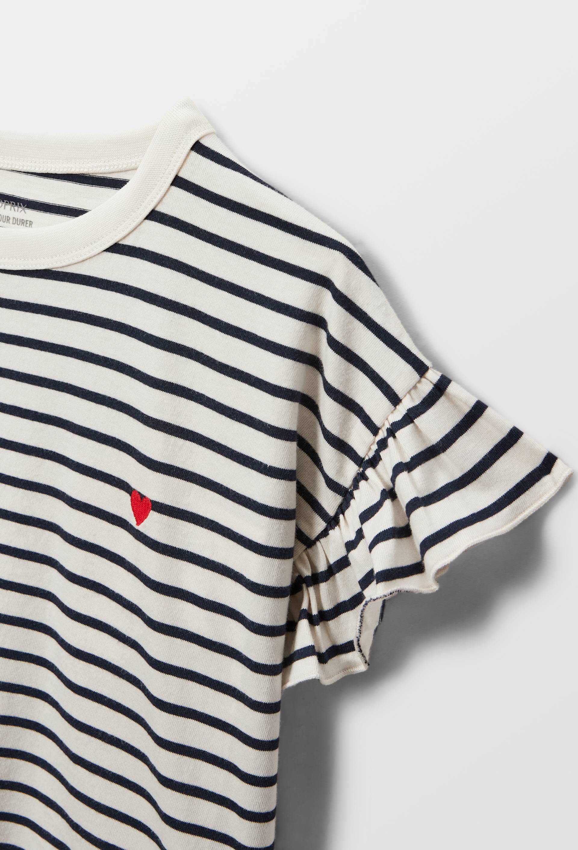 T-shirt fleur brod&eacute;e, coton BIO, Bleu fonc&eacute;, large image number 3