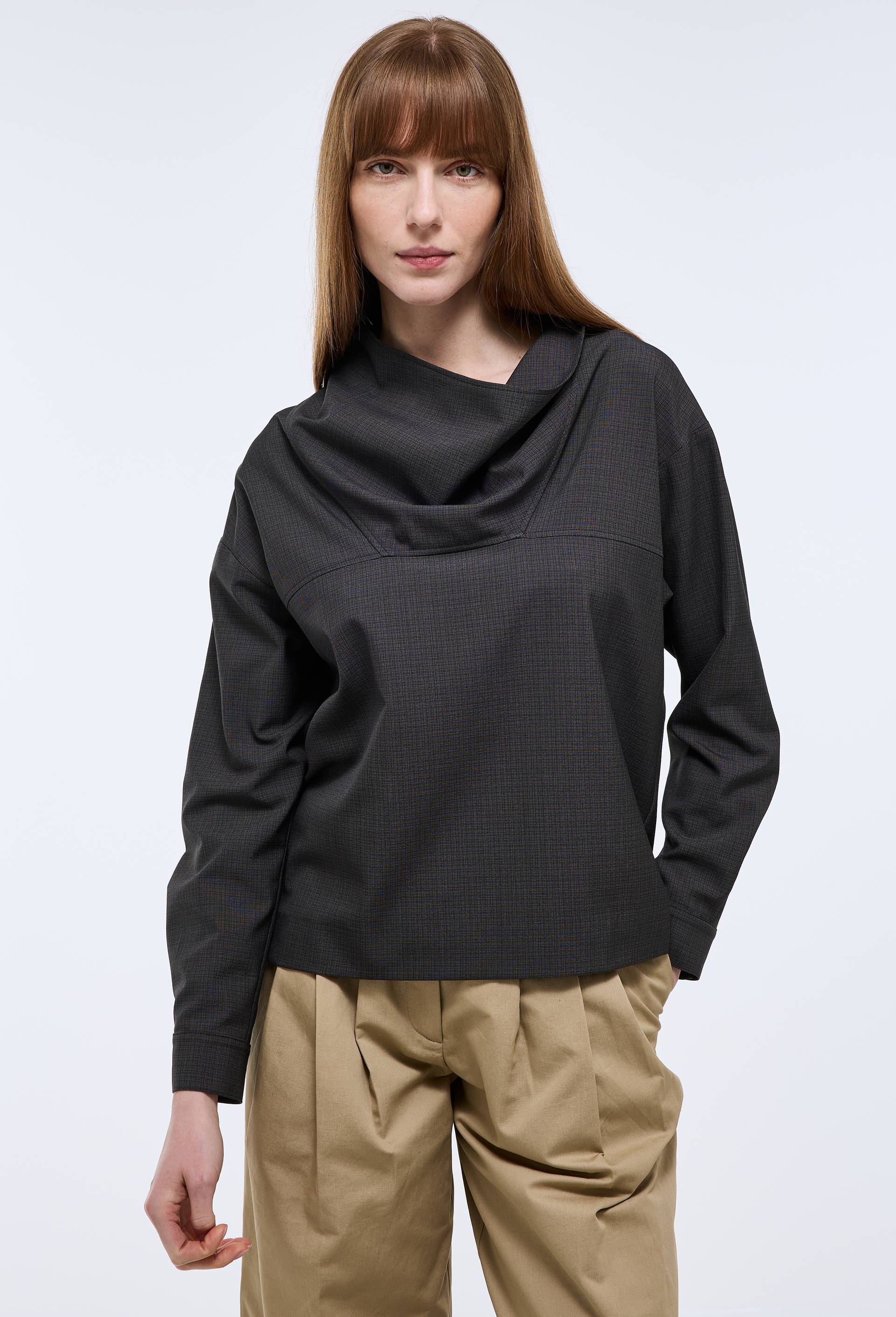 Blouse manches longues col montant, Gris, large image number 0