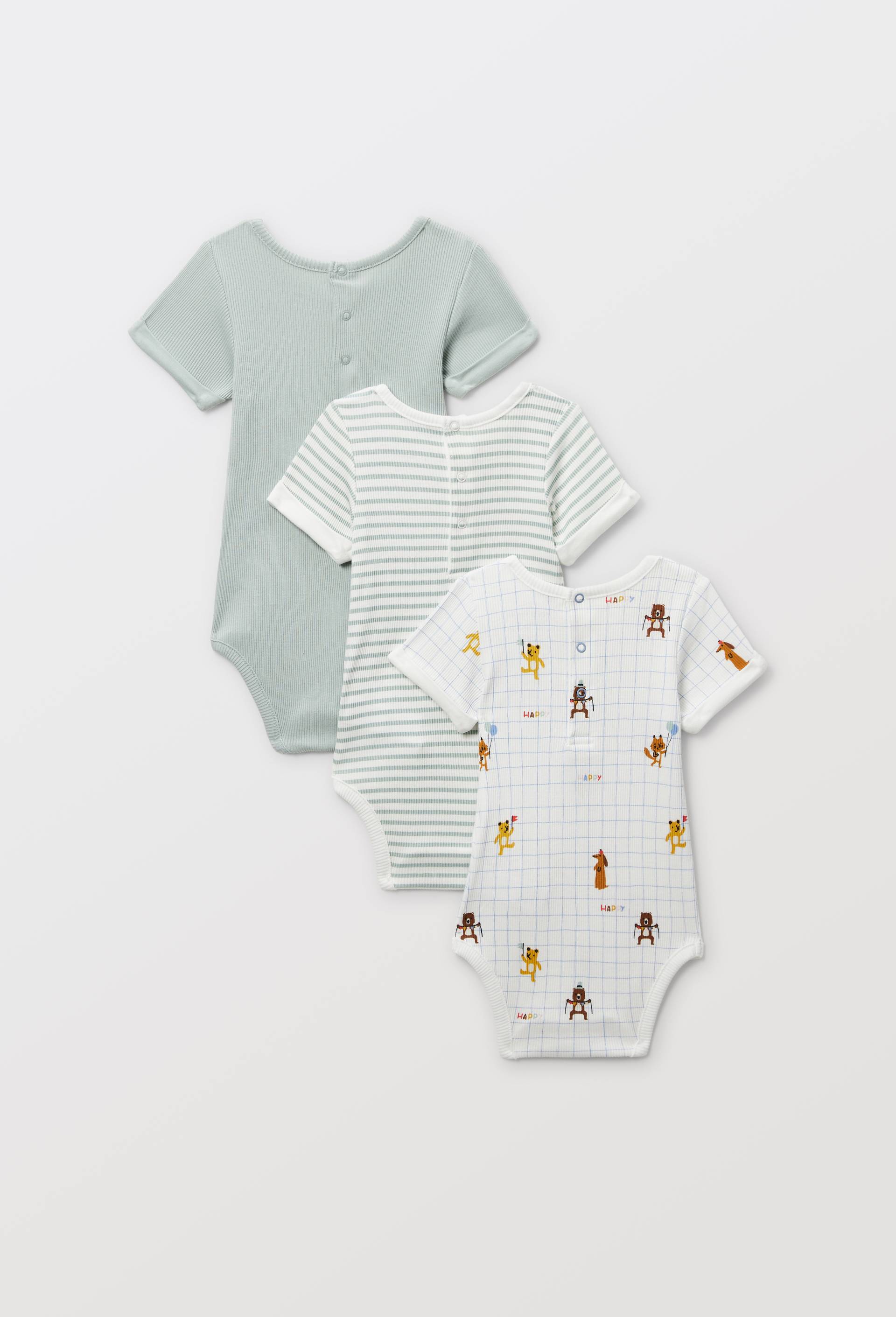 Lot de 3 bodies manches courtes imprim&eacute; en coton BIO GOTS, Vert fonc&eacute;, large image number 1