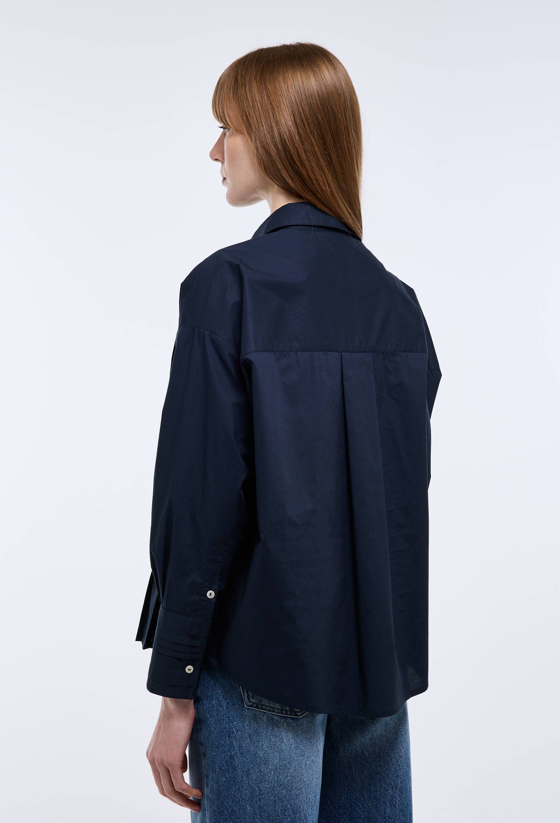 Chemise manches longues unie en coton BIO GOTS, Bleu fonc&eacute;, large image number 1.0