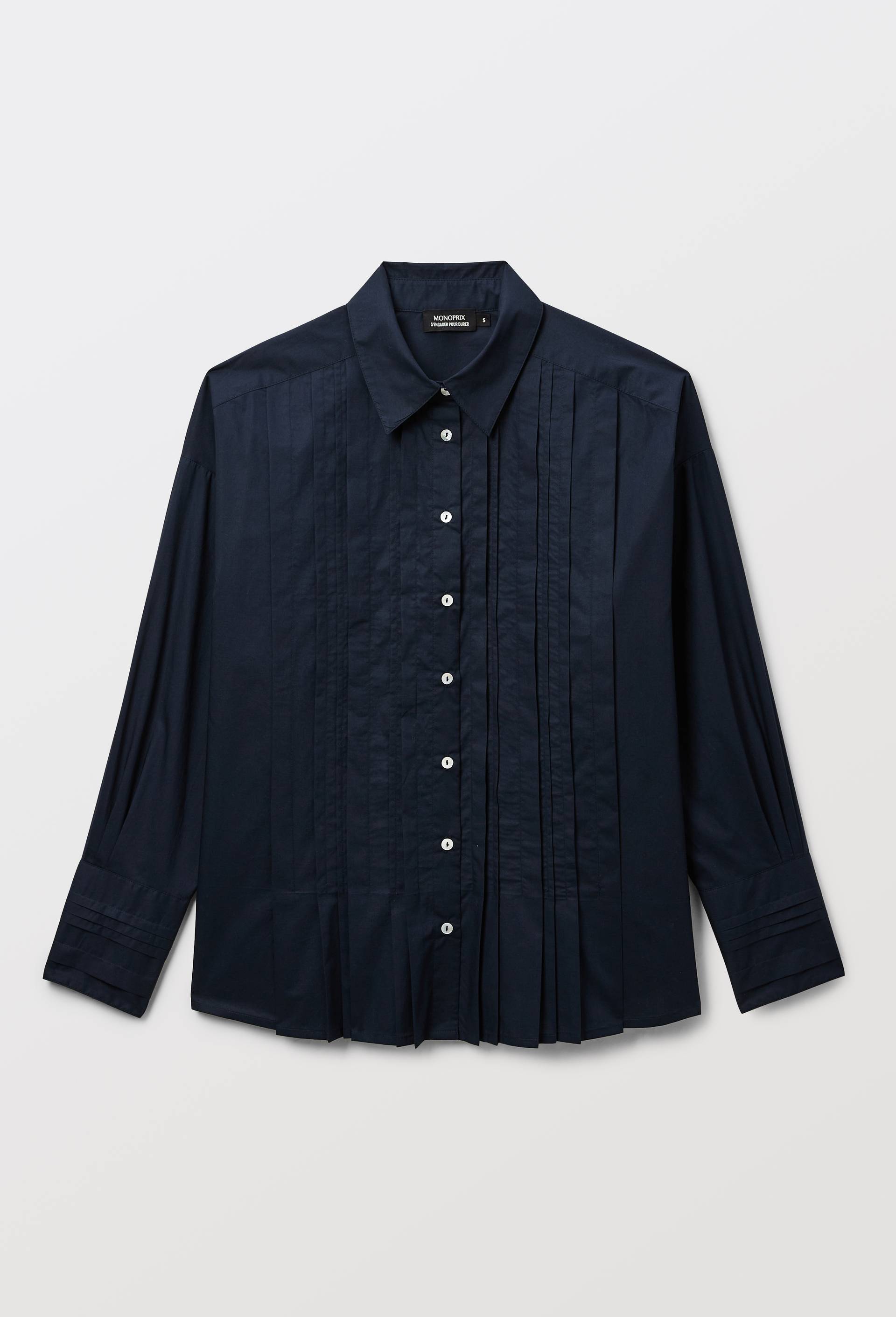 Chemise manches longues unie en coton BIO GOTS, Bleu fonc&eacute;, large image number 2.0