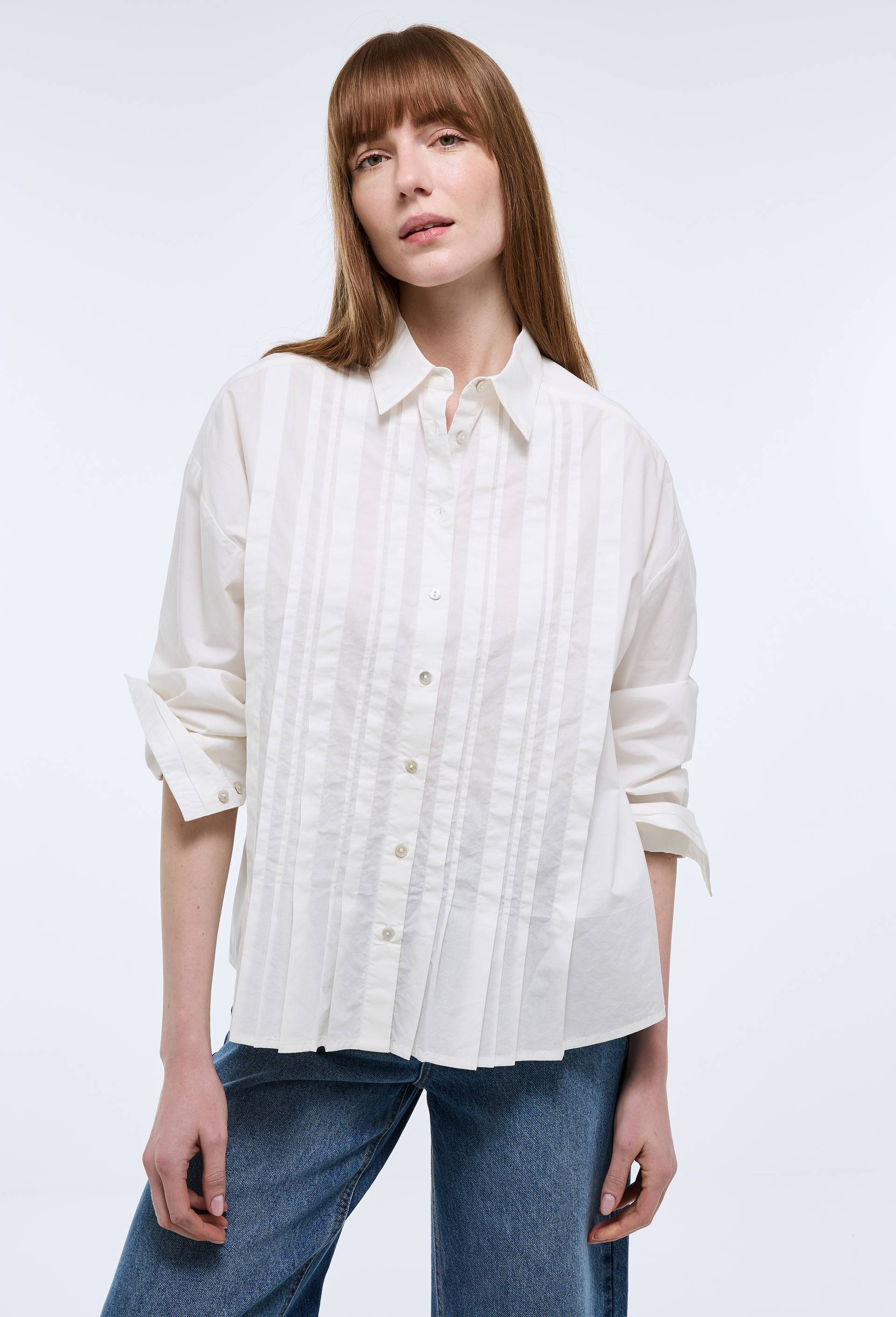Chemise manches longues unie en coton BIO GOTS, Blanc, large image number 0.0