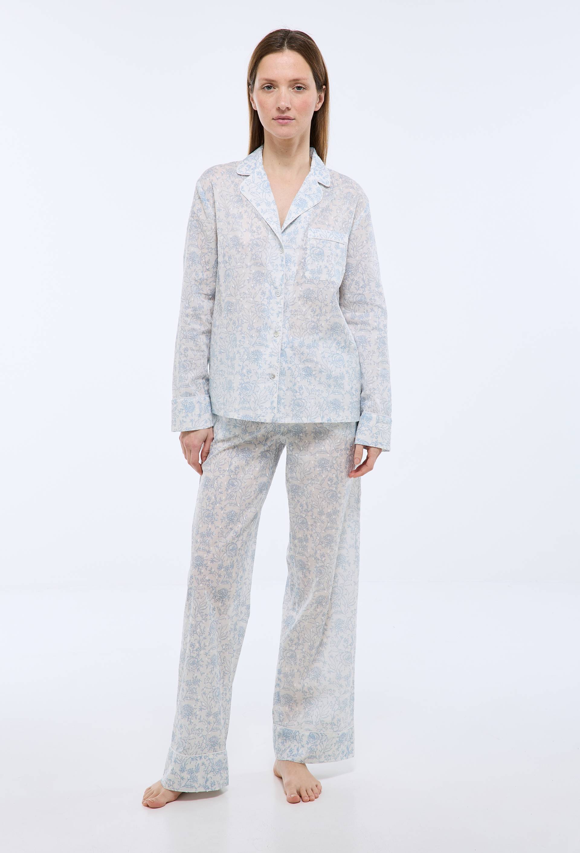 Pyjama ray&eacute; &agrave; manches longues en coton BIO, Bleu clair, large image number 0