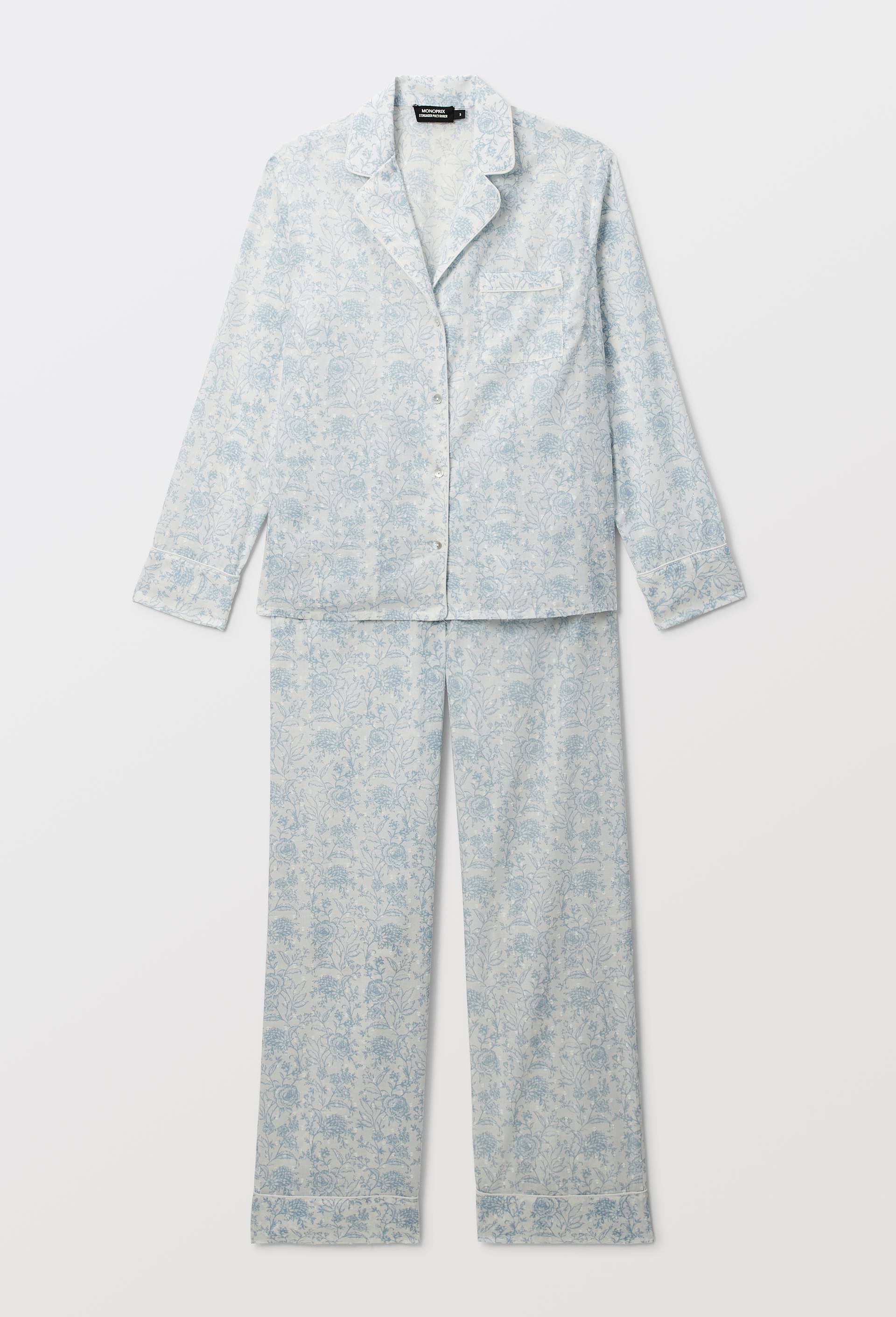 Pyjama ray&eacute; &agrave; manches longues en coton BIO, Bleu clair, large image number 2.0