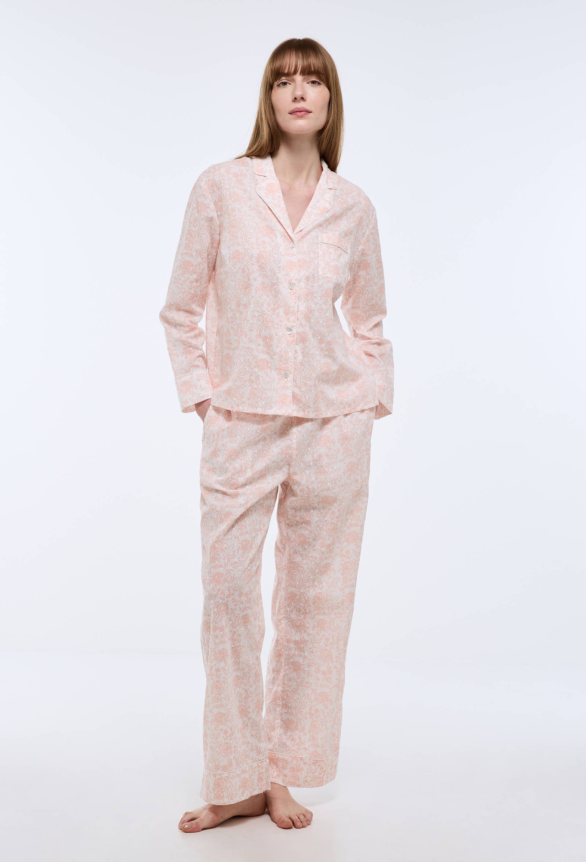 Pyjama ray&eacute; &agrave; manches longues en coton BIO, Rose, swatch image