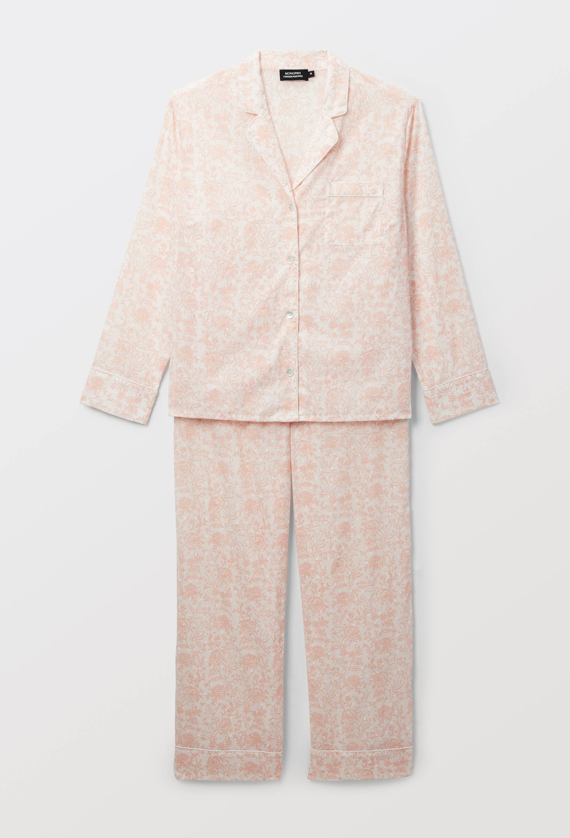 Pyjama ray&eacute; &agrave; manches longues en coton BIO, Rose, large image number 2.0