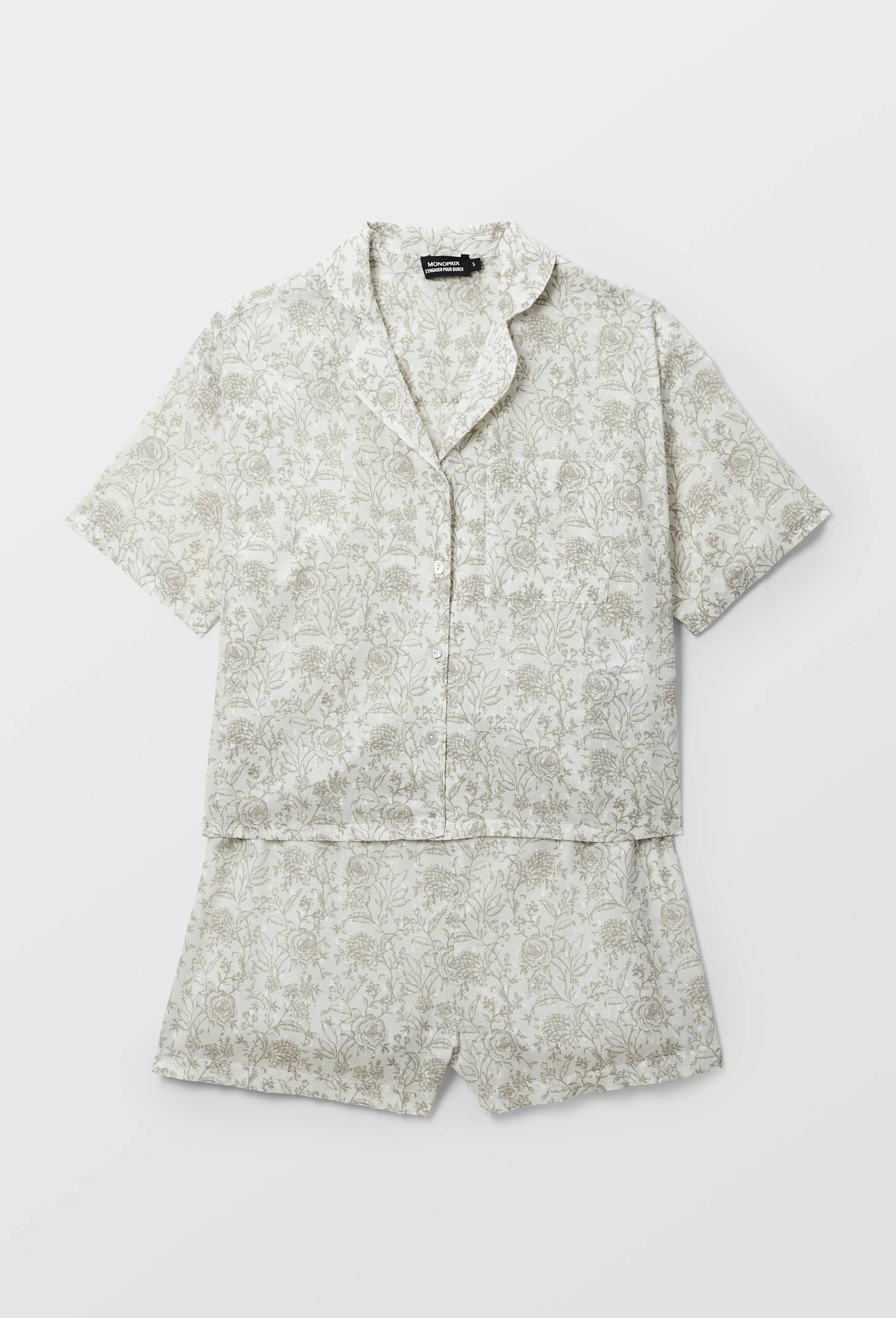 Pyjashort imprim&eacute; toile de Jouy en plumetis de coton BIO, Gris, large image number 2