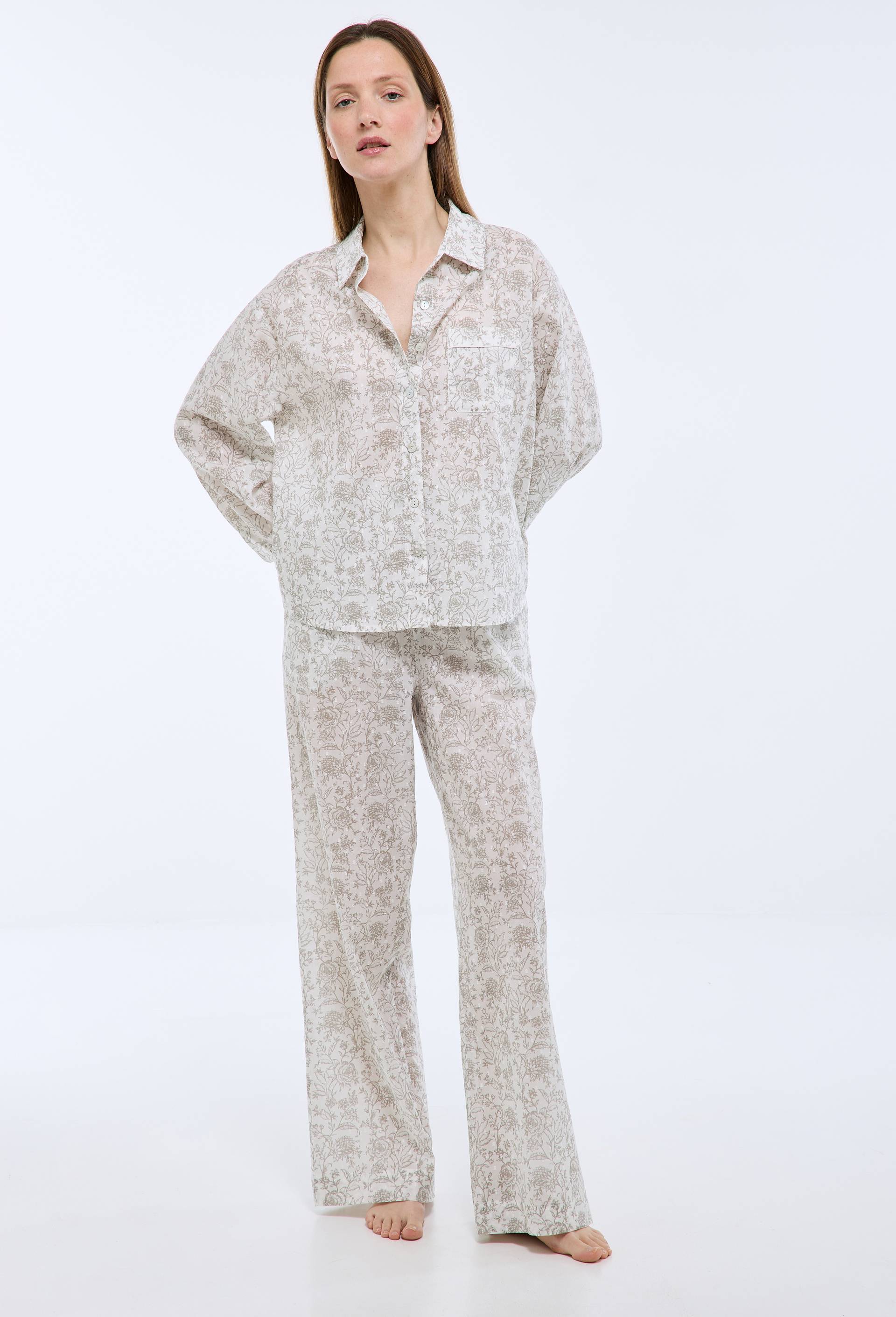 Pyjama imprim&eacute; en plumetis de coton BIO GOTS, Gris, large image number 0
