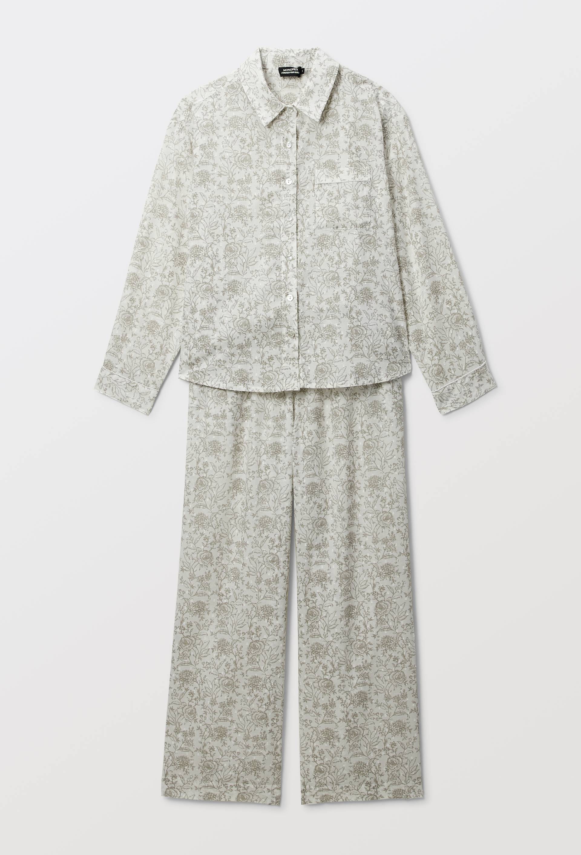 Pyjama imprim&eacute; en plumetis de coton BIO GOTS, Gris, large image number 2.0