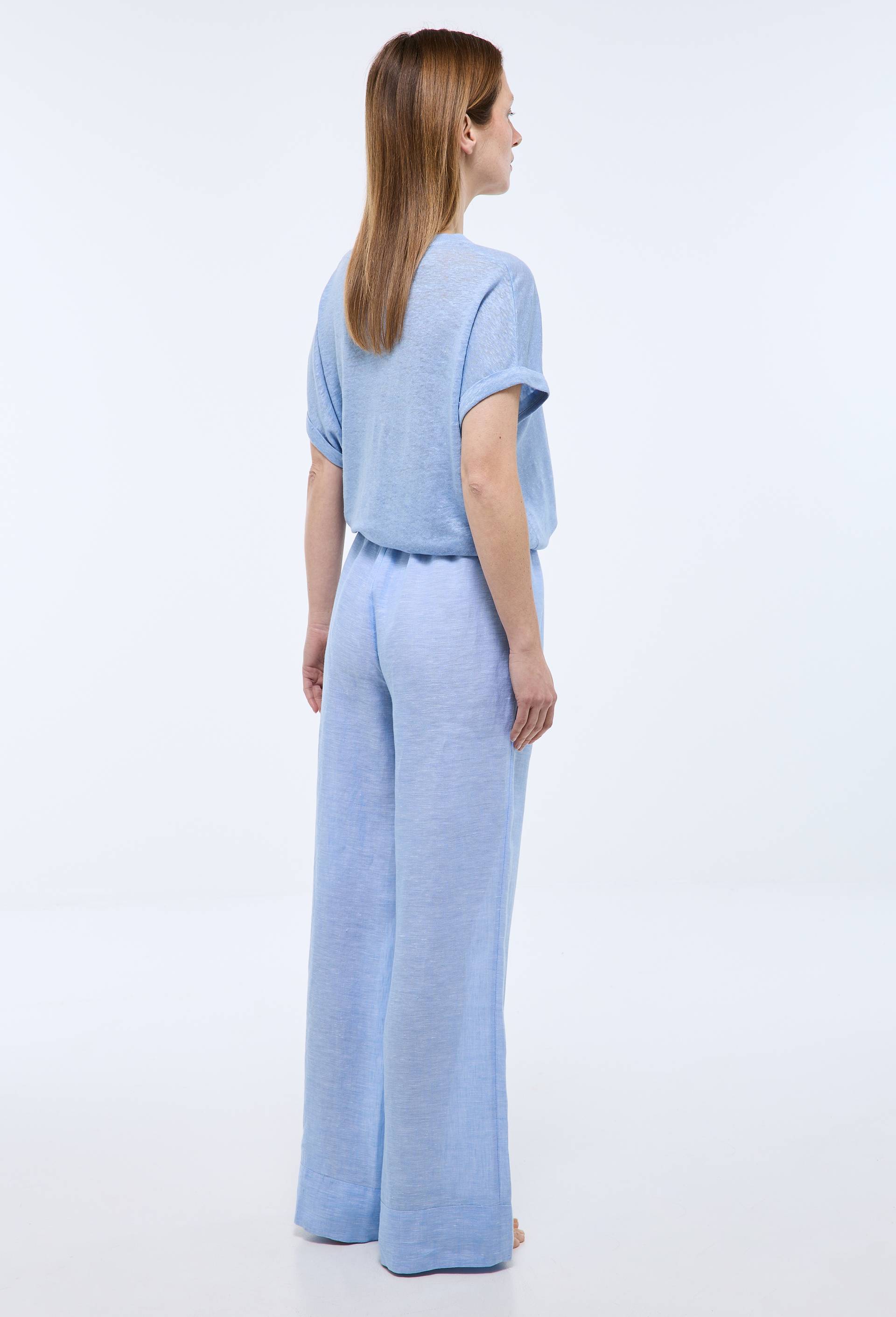 Pantalon ray&eacute;e lin coton, Bleu clair, large image number 1