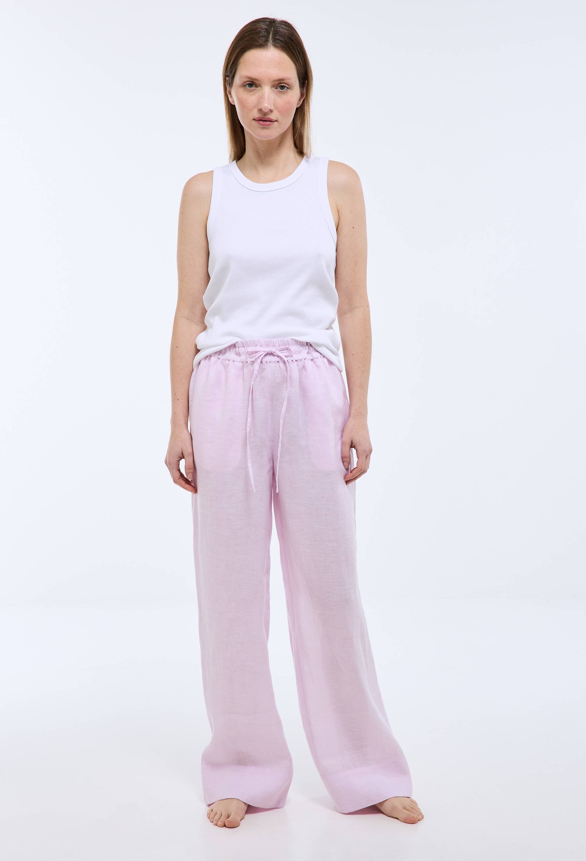 Pantalon ray&eacute;e lin coton, Rose clair, swatch image