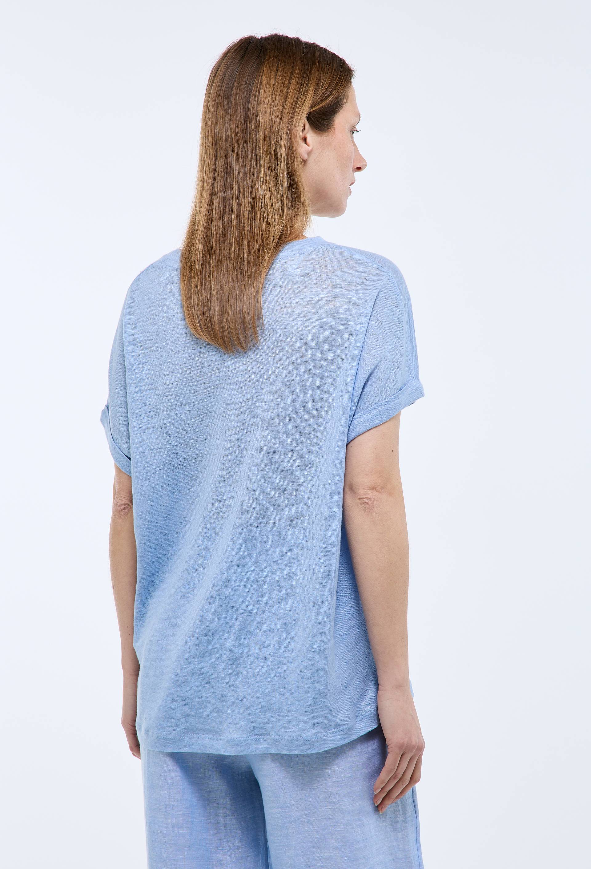 T-shirt col rond en lin jersey, Bleu clair, large image number 1