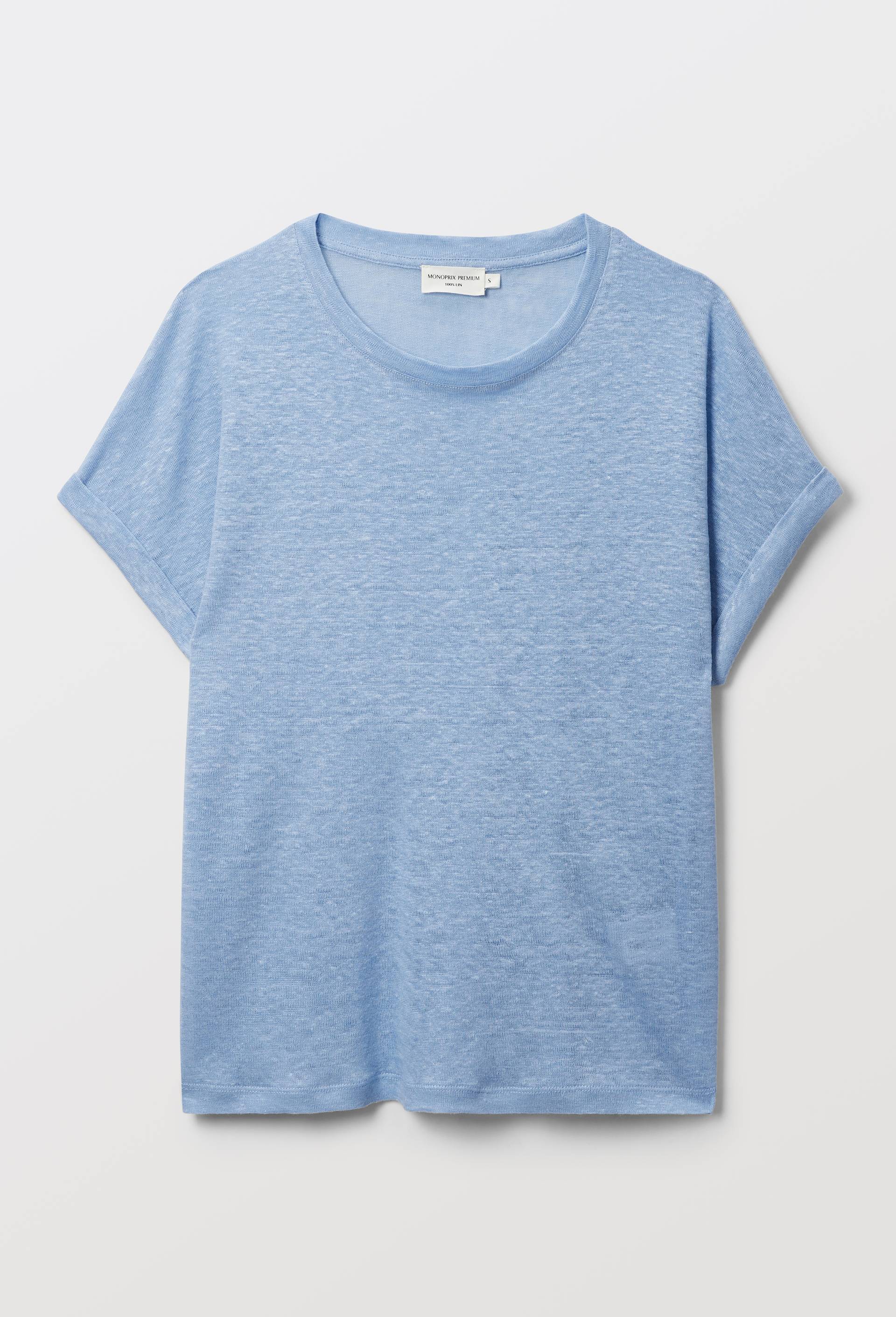 T-shirt col rond en lin jersey, Bleu clair, large image number 2