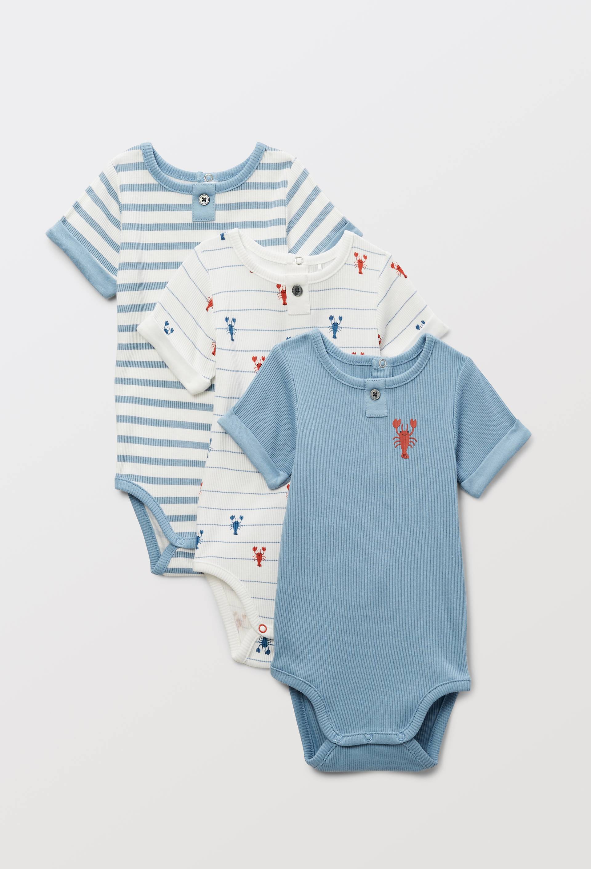 Lot de 3 bodies manches courtes imprim&eacute; en coton BIO GOTS, Bleu, large image number 0