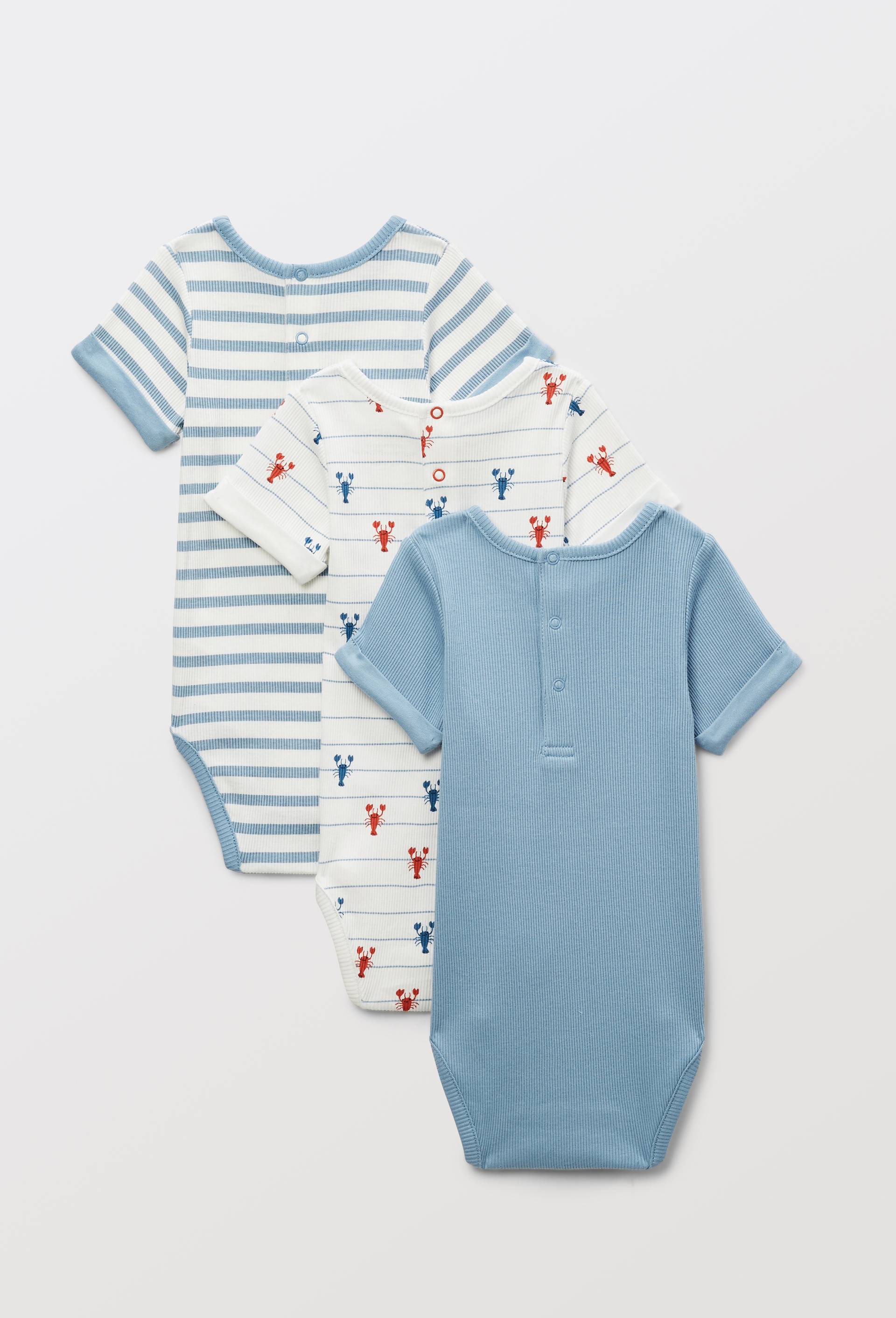 Lot de 3 bodies manches courtes imprim&eacute; en coton BIO GOTS, Bleu, large image number 1.0