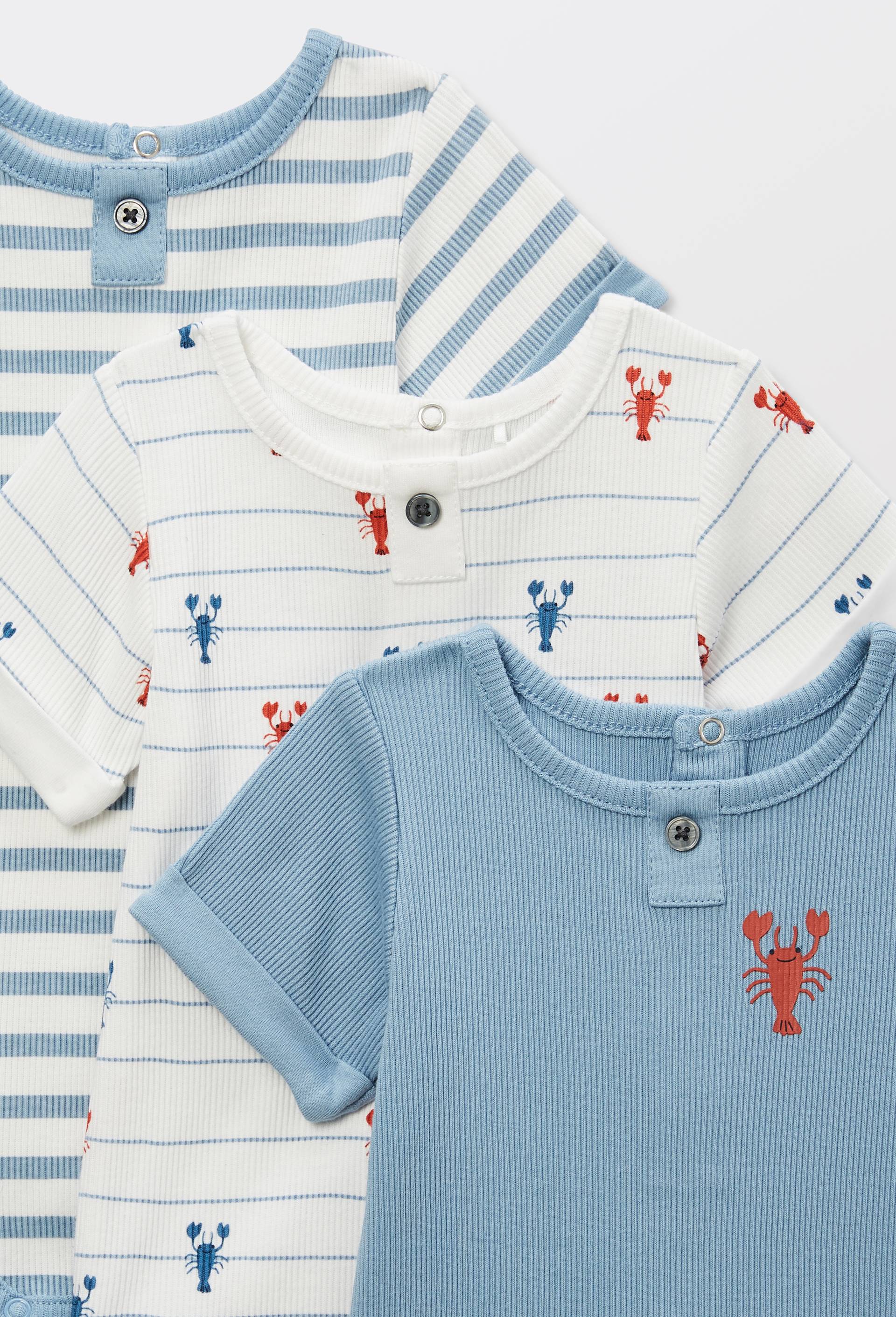 Lot de 3 bodies manches courtes imprim&eacute; en coton BIO GOTS, Bleu, large image number 2.0