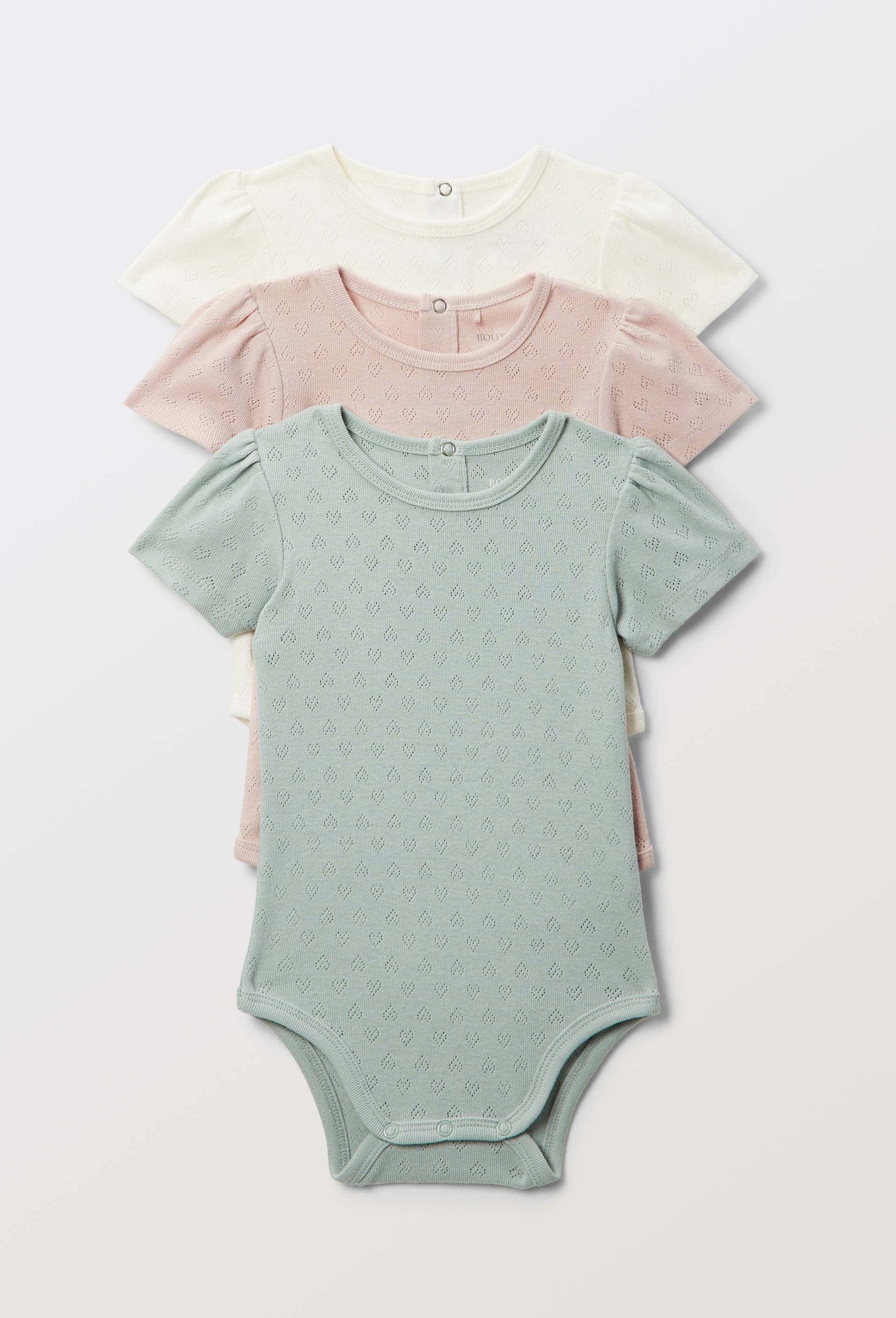 Lot de 3 bodies manches courtes pointelle en coton BIO GOTS, Vert fonc&eacute;, large image number 0