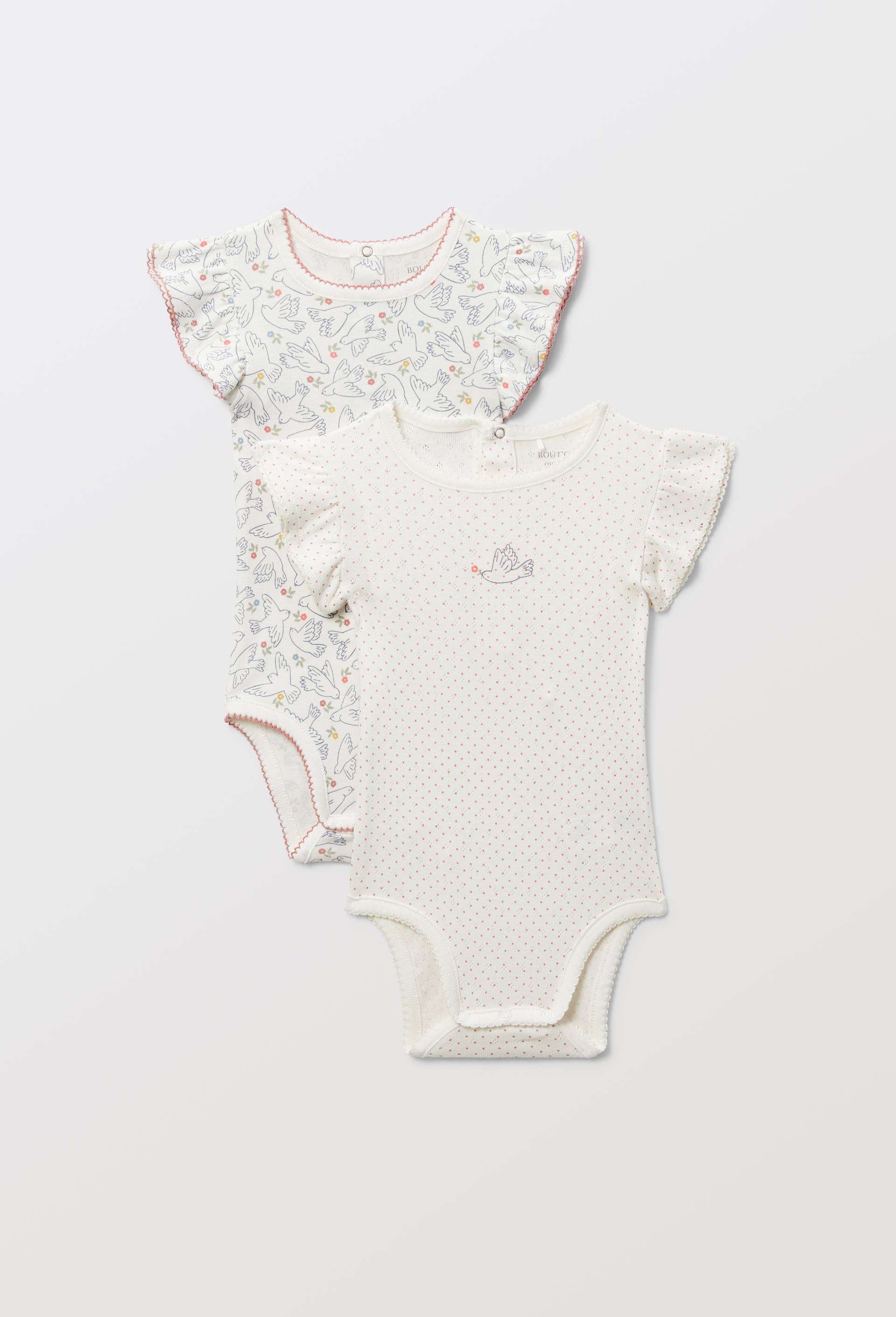 Lot de 2 bodies manches courtes imprim&eacute; en coton BIO GOTS, Ecru, large image number 0