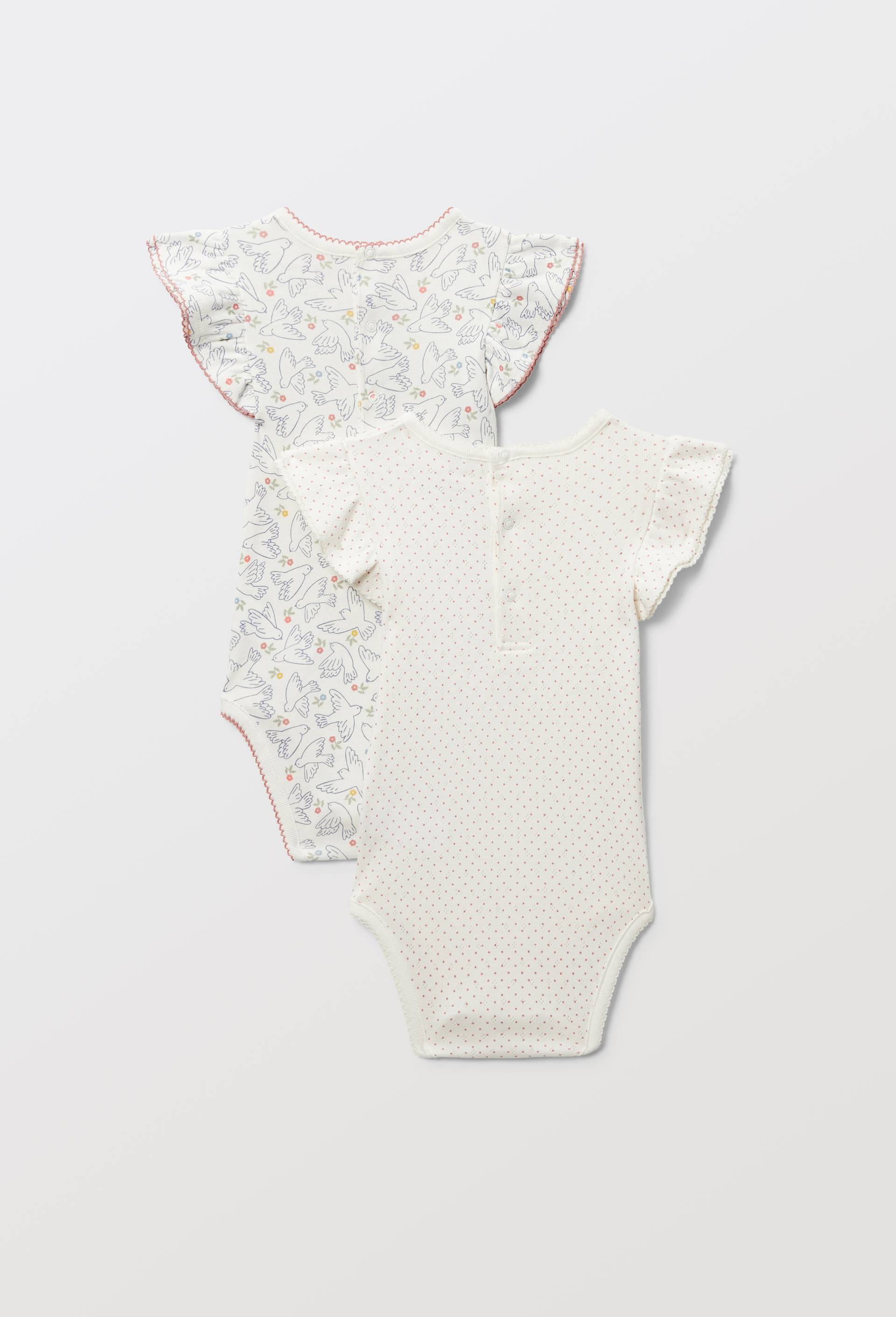 Lot de 2 bodies manches courtes imprim&eacute; en coton BIO GOTS, Ecru, large image number 1.0