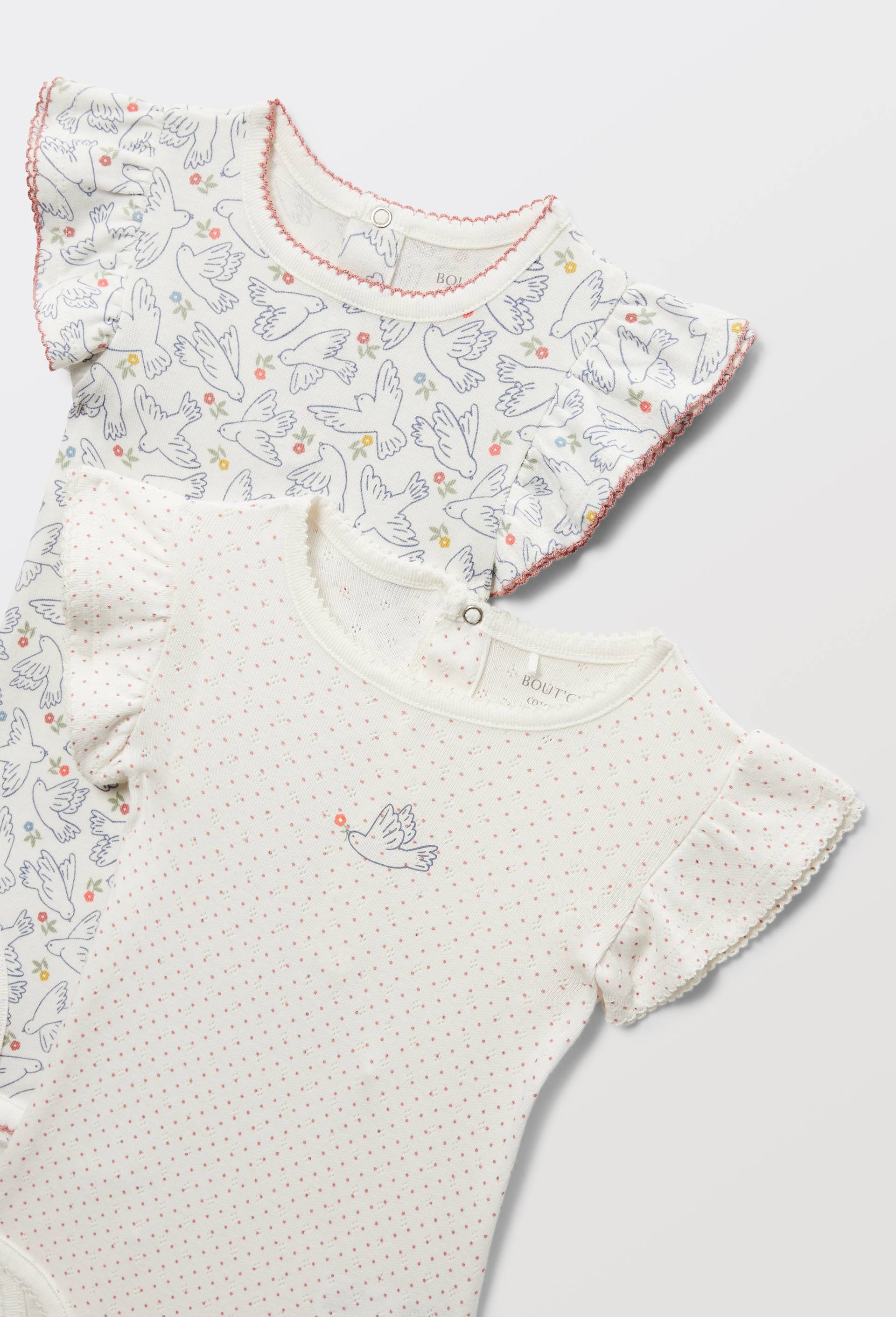 Lot de 2 bodies manches courtes imprim&eacute; en coton BIO GOTS, Ecru, large image number 2