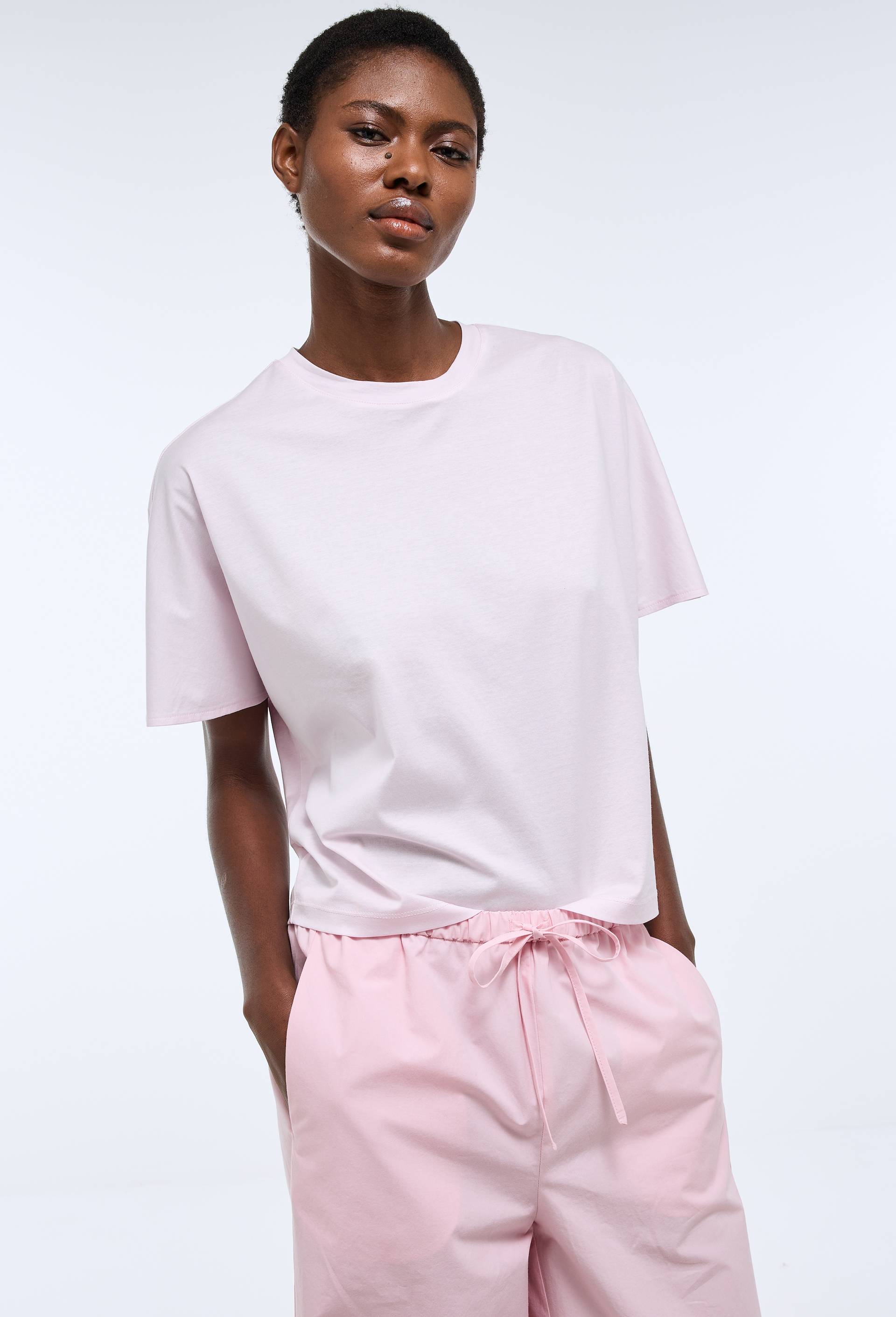 T-shirt &agrave; manches courtes ample contenant du coton et de la soie, Rose clair, large image number 0