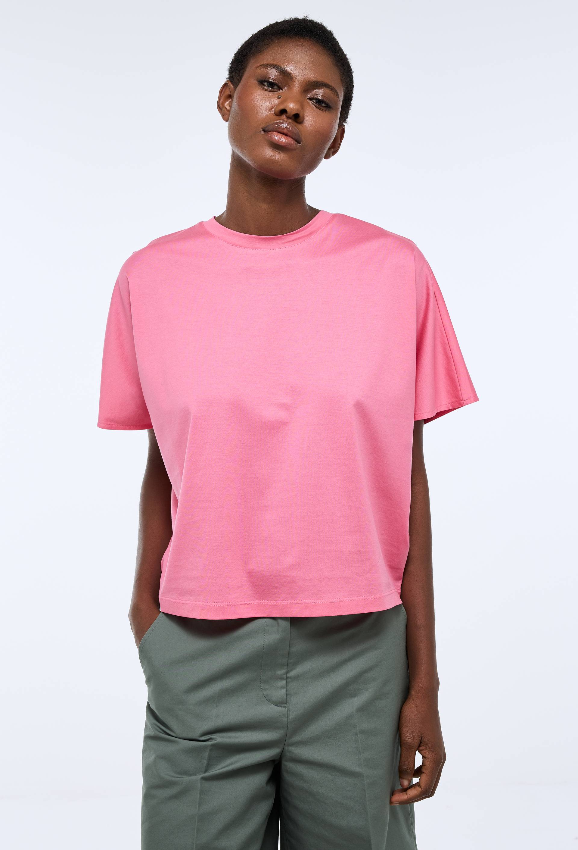 T-shirt &agrave; manches courtes ample contenant du coton et de la soie, Rose, large image number 0