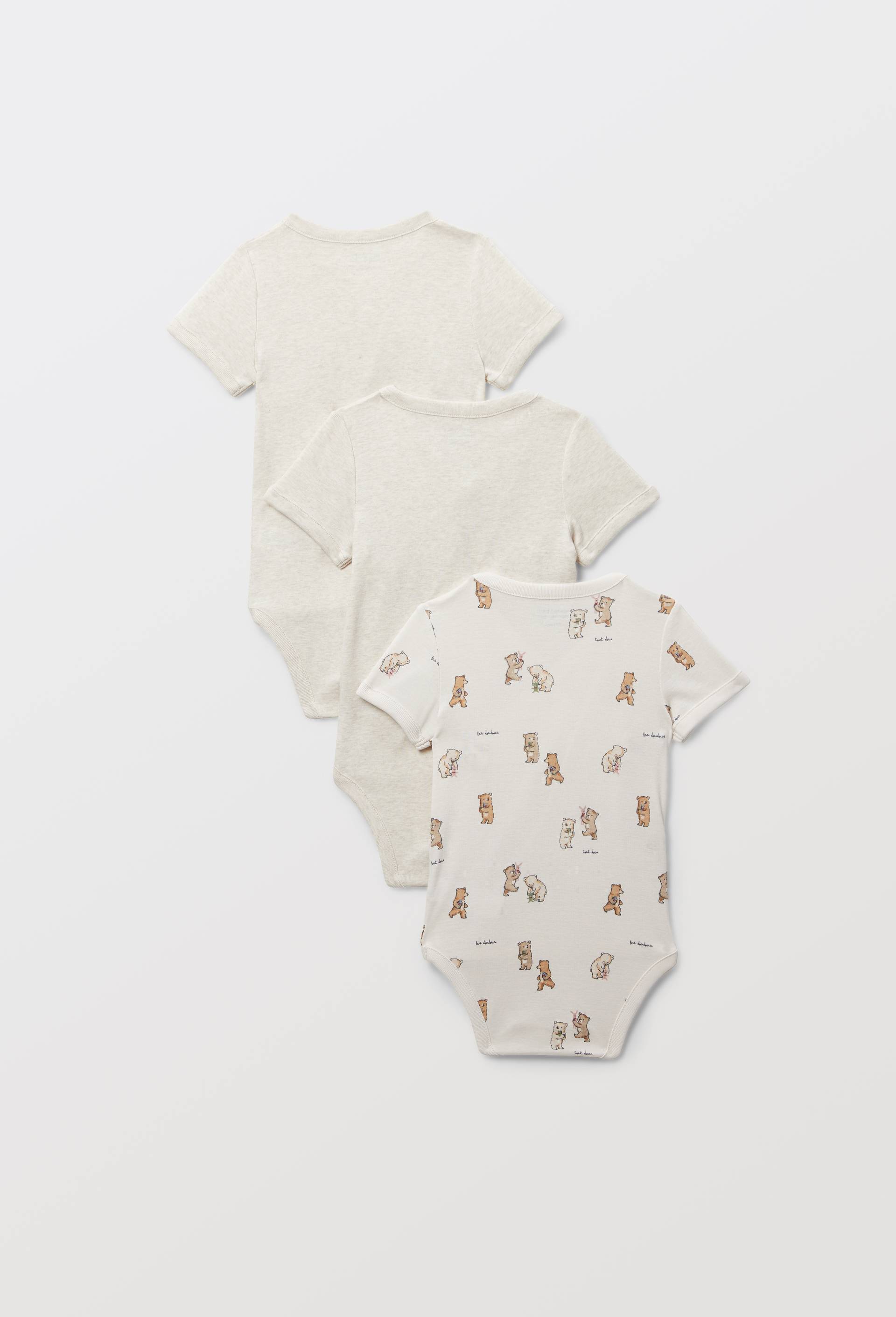 Lot de 3 bodies crois&eacute;s manches courtes imprim&eacute; en coton BIO GOTS, Ecru, large image number 1