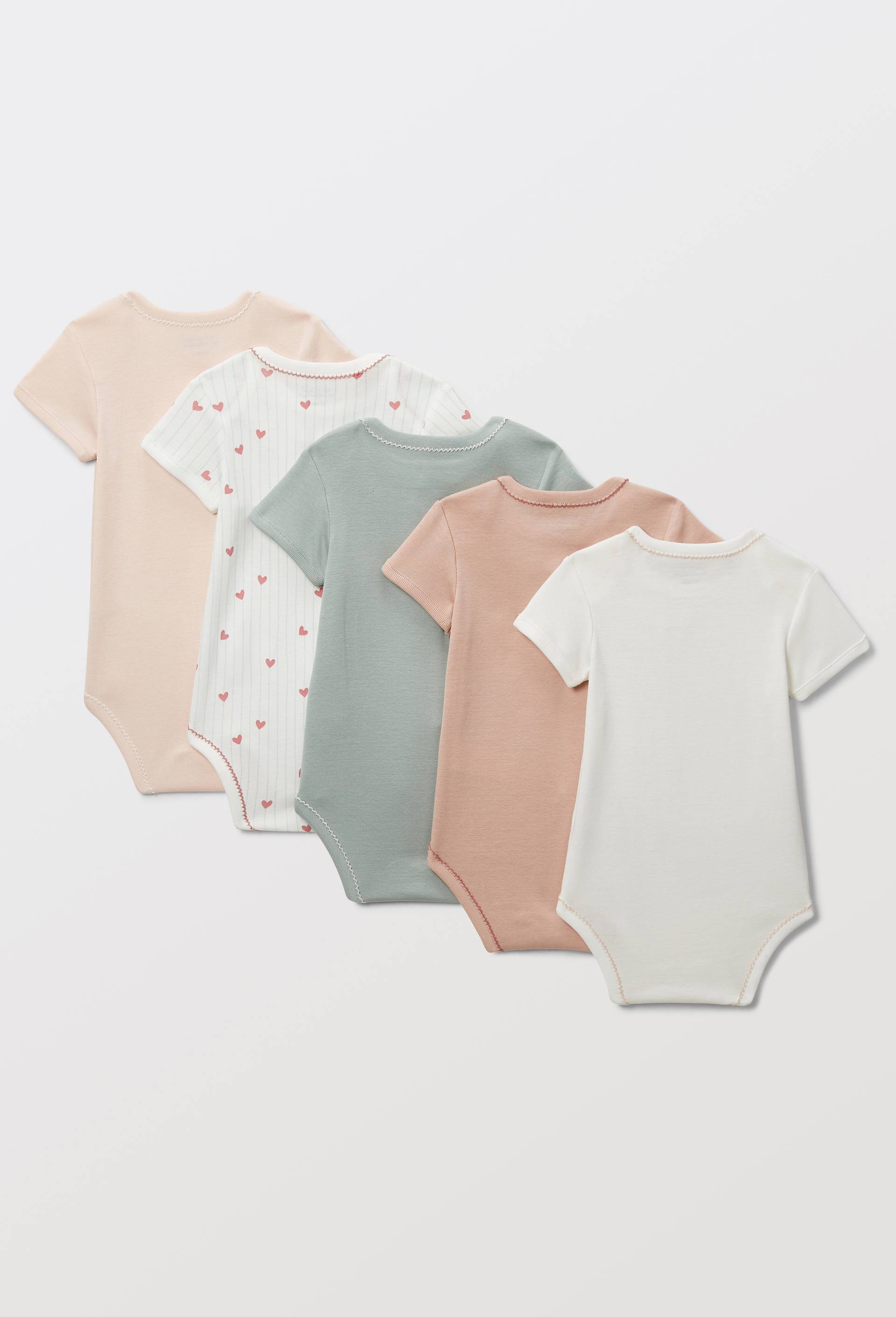 Lot de 5 bodies manches courtes imprim&eacute; en coton BIO GOTS, Ecru, large image number 1