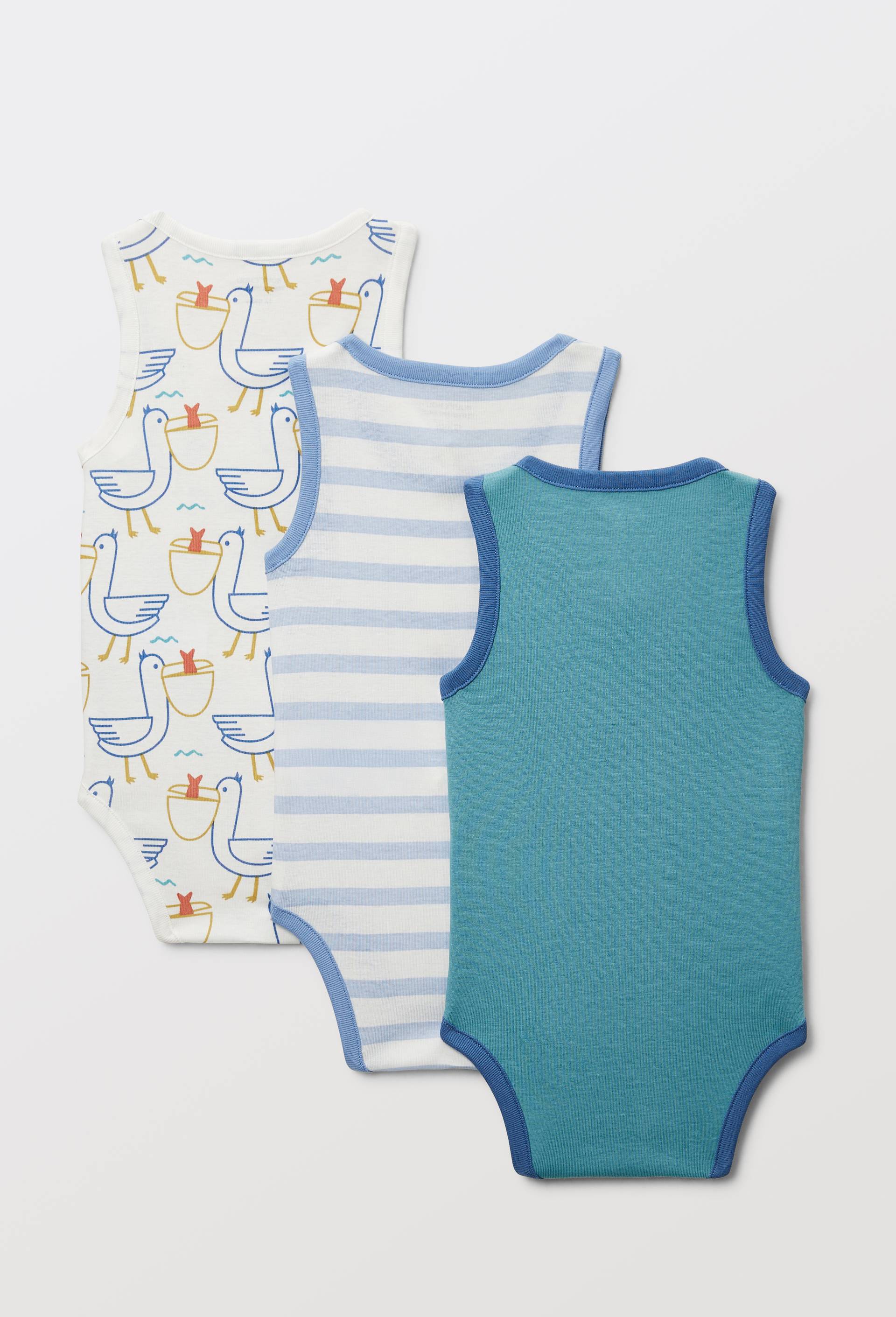 Lot de 3 bodies bretelle imprim&eacute; en coton BIO GOTS, Ecru, large image number 1