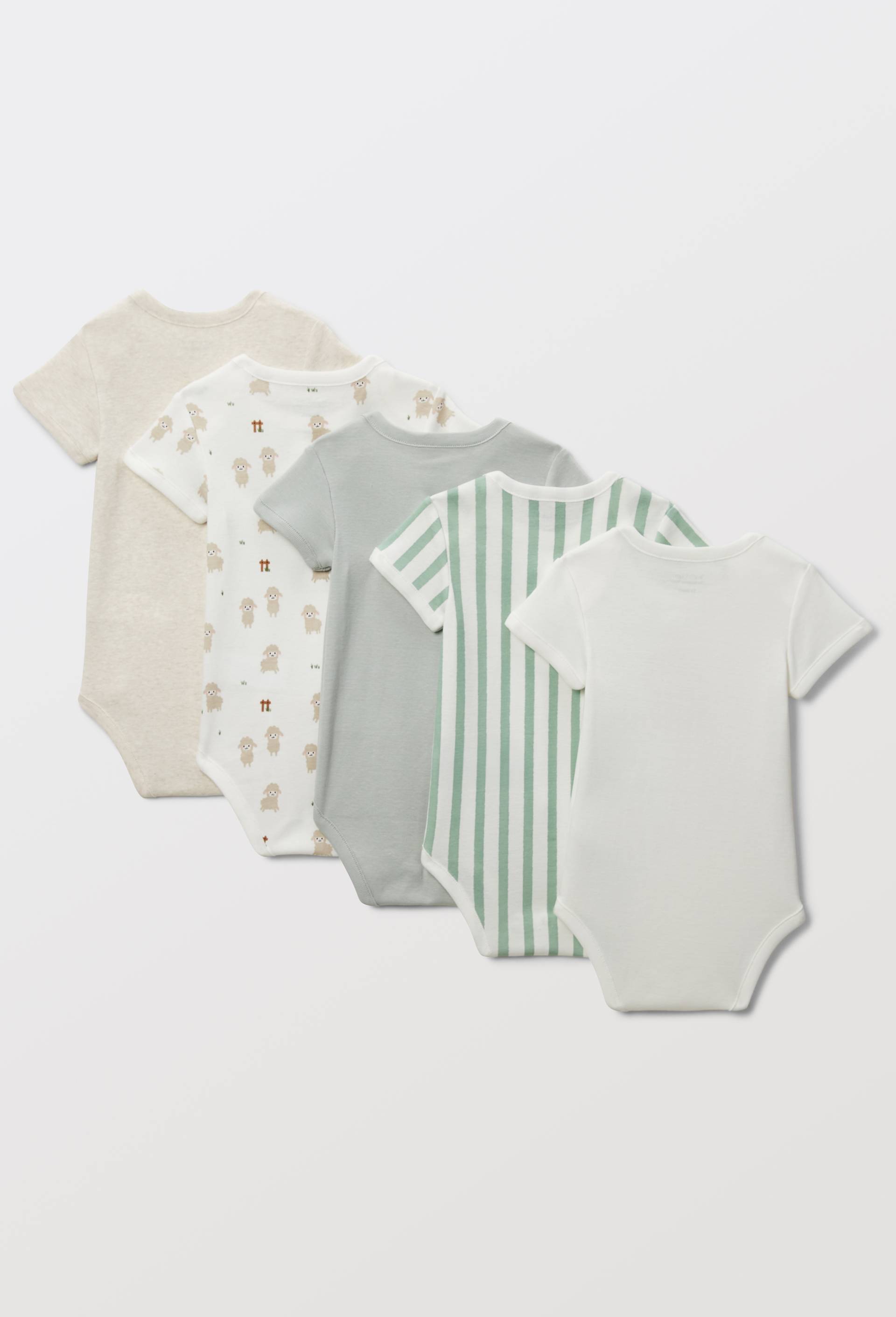 Lot de 5 bodies manches courtes imprim&eacute; en coton BIO GOTS, Ecru, large image number 1