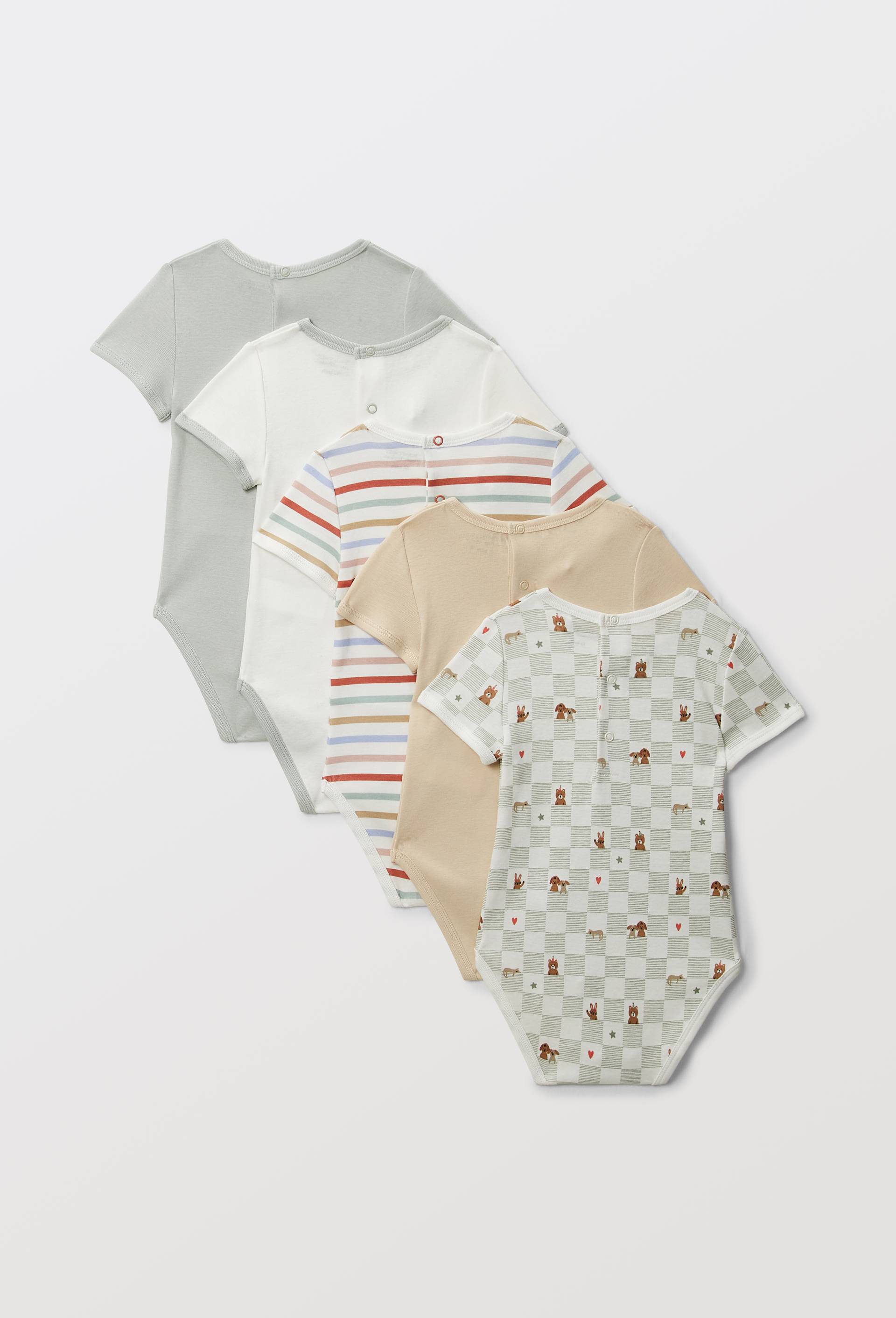 Lot de 5 bodies manches courtes imprim&eacute; en coton BIO GOTS, Ecru, large image number 1.0
