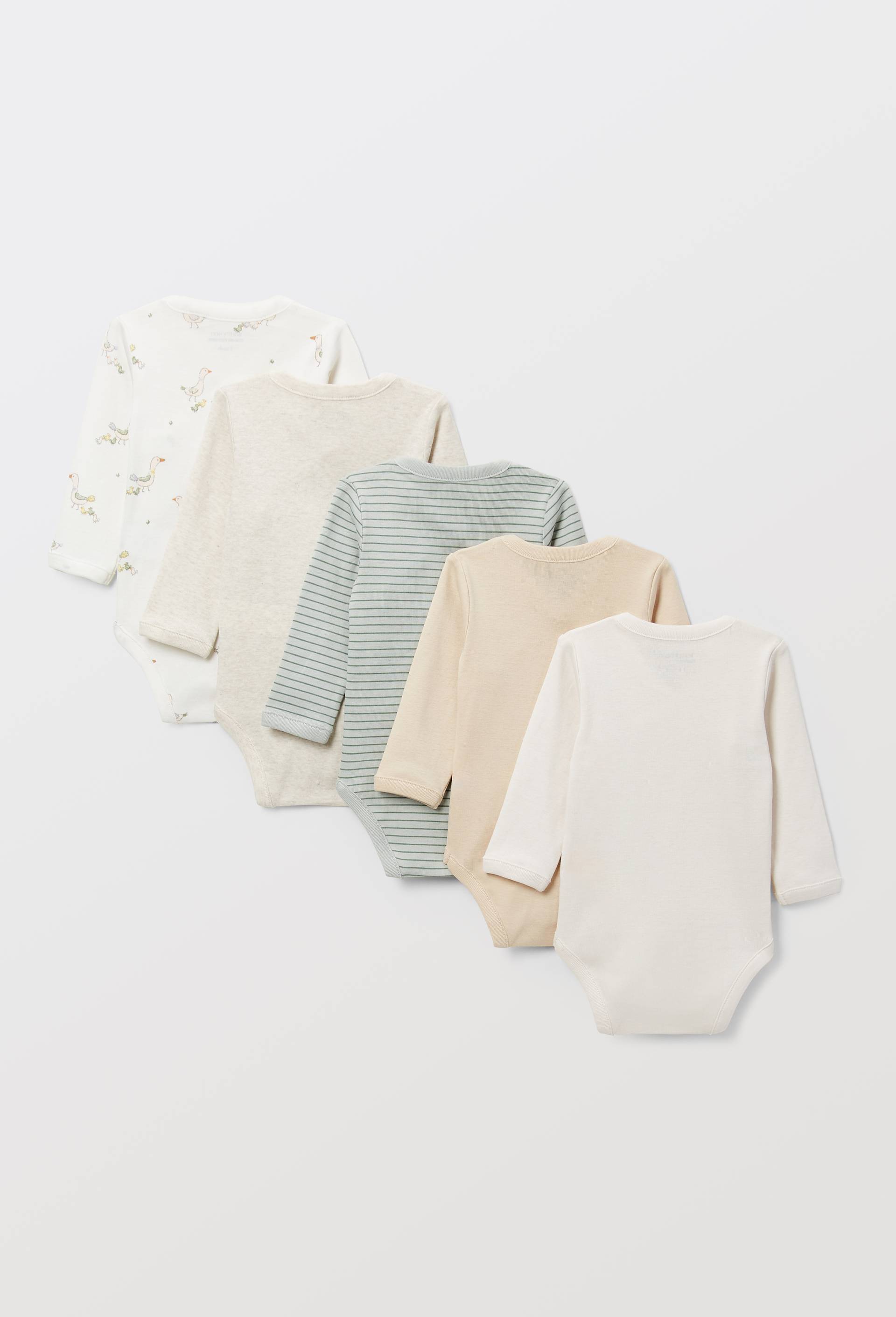 Lot de 5 bodies manches longues imprim&eacute; en coton BIO GOTS, Ecru, large image number 1