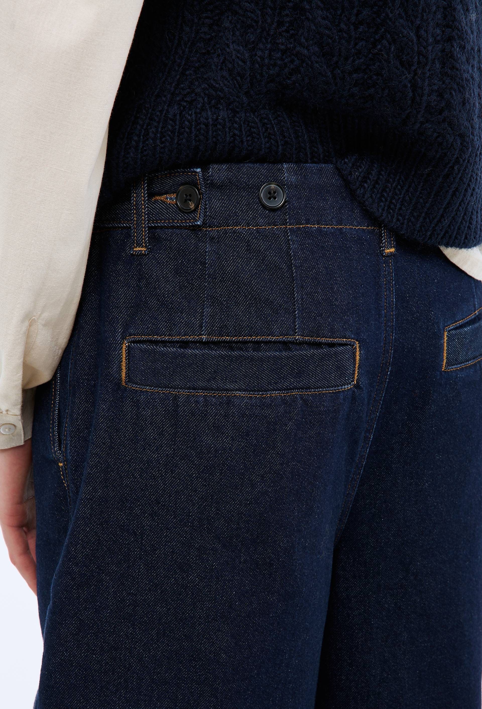 Jean barrel avec patte boutonnage, Bleu fonc&eacute;, large image number 1.0
